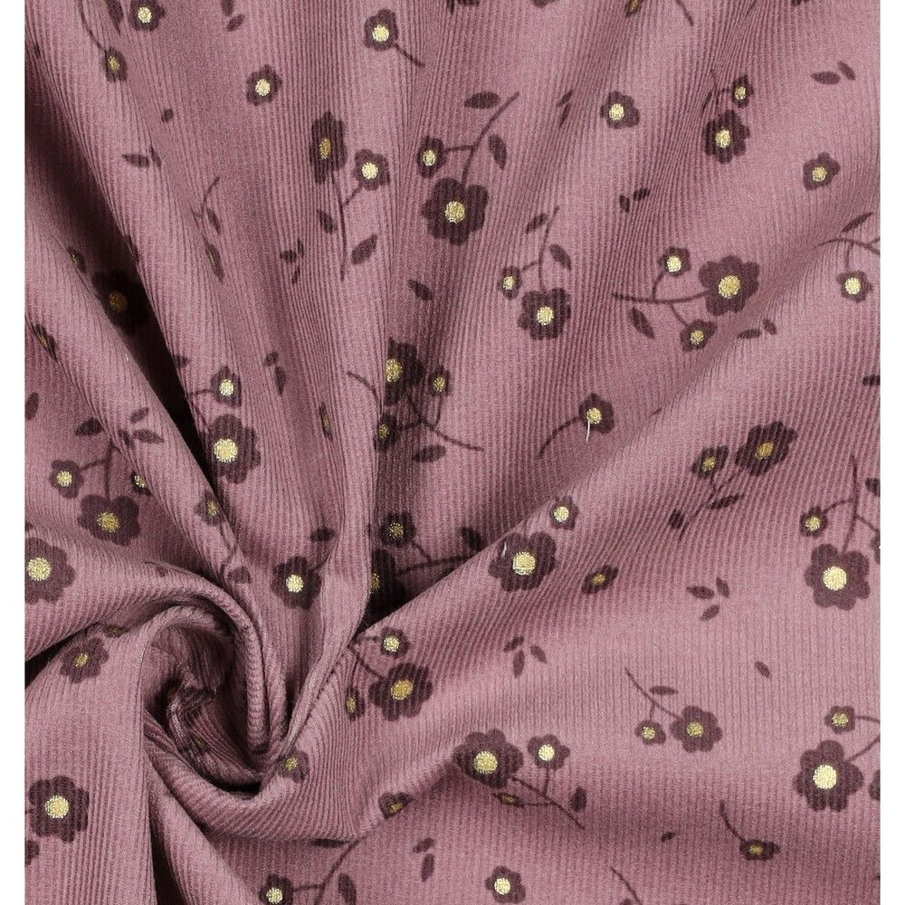 Sparkly Flowers in Mauve Cotton Needlecord