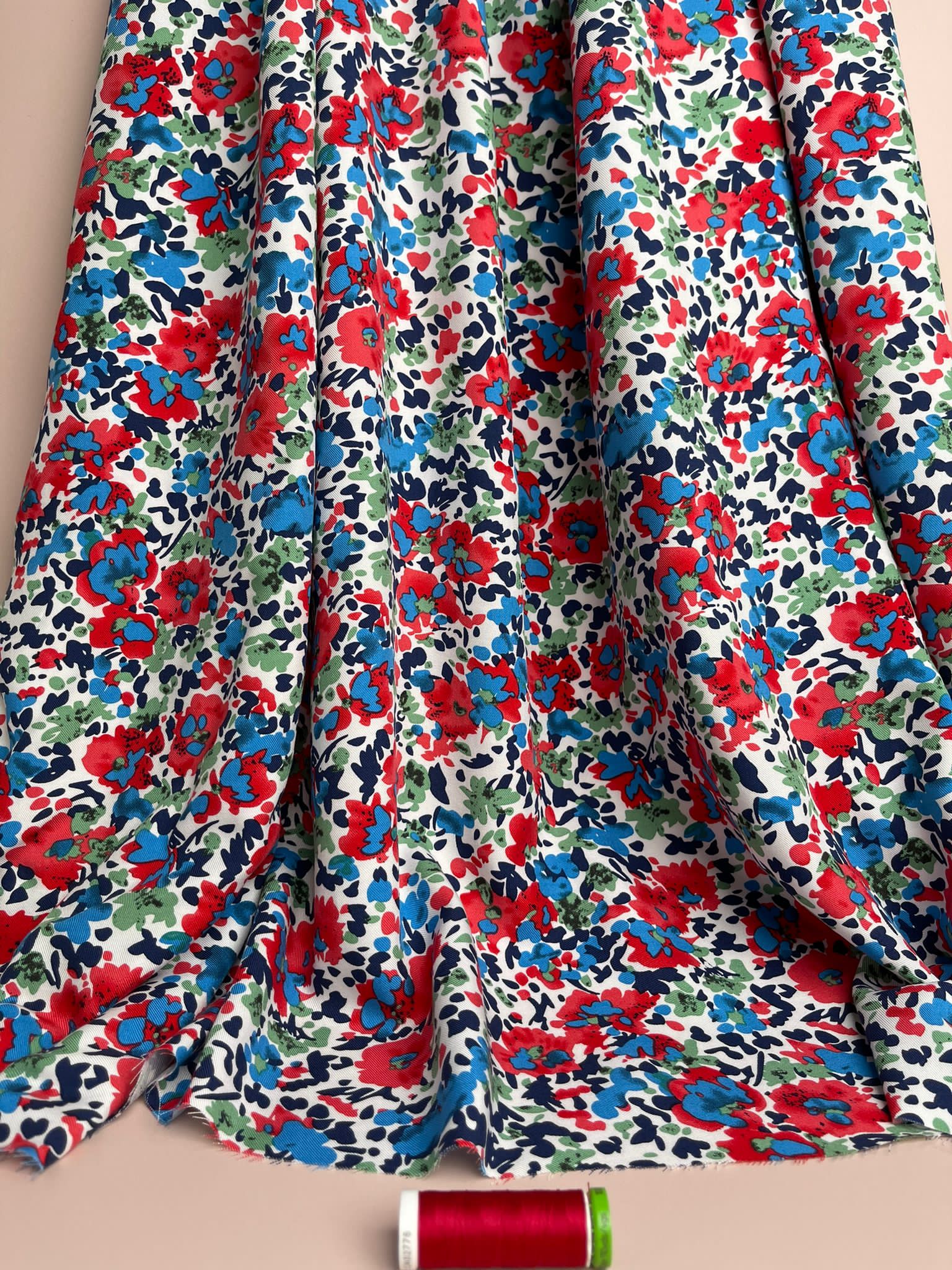Paintbrush Flowers Viscose Twill Fabric