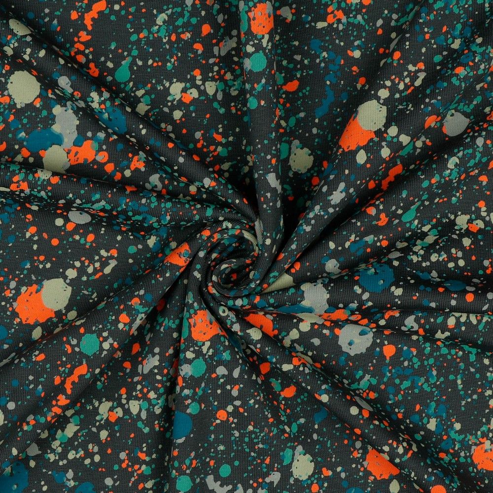 Neon Paint Splash Grey Cotton Jersey Fabric