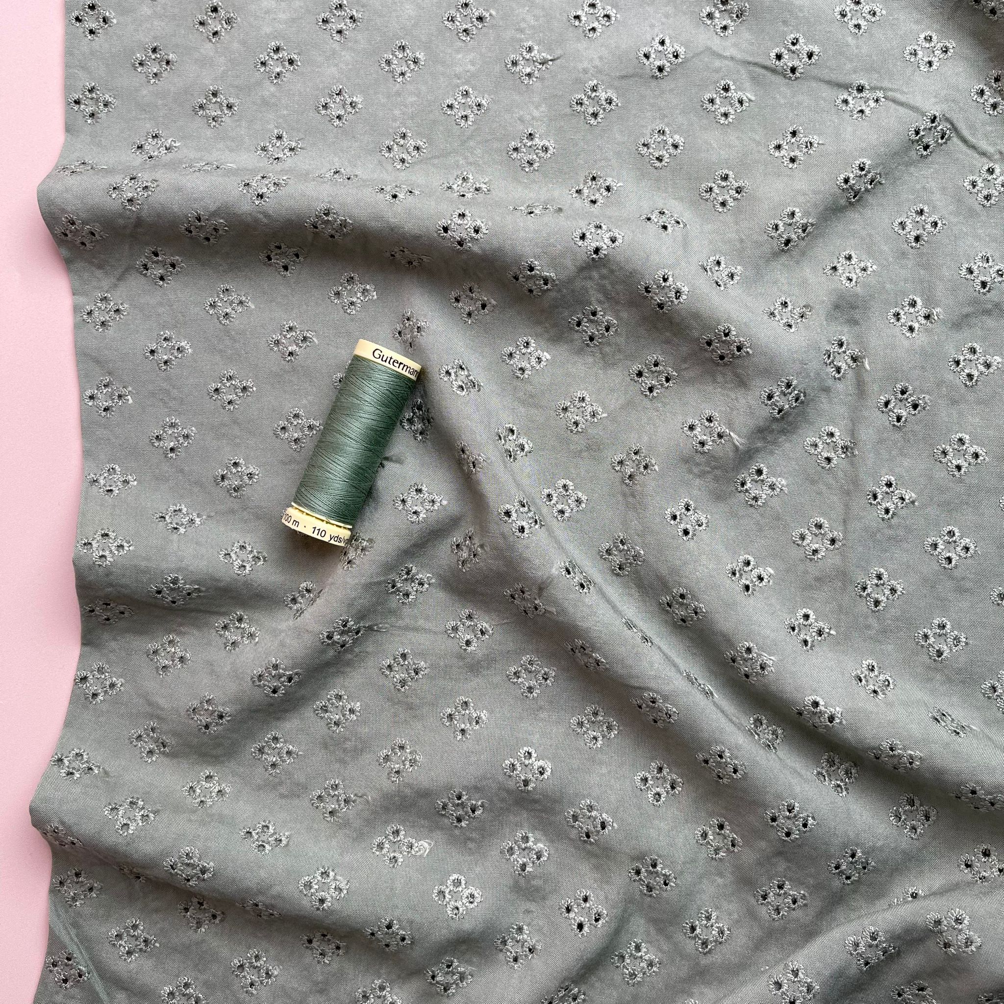 Sweet Flowers Sage Green Embroidered Viscose