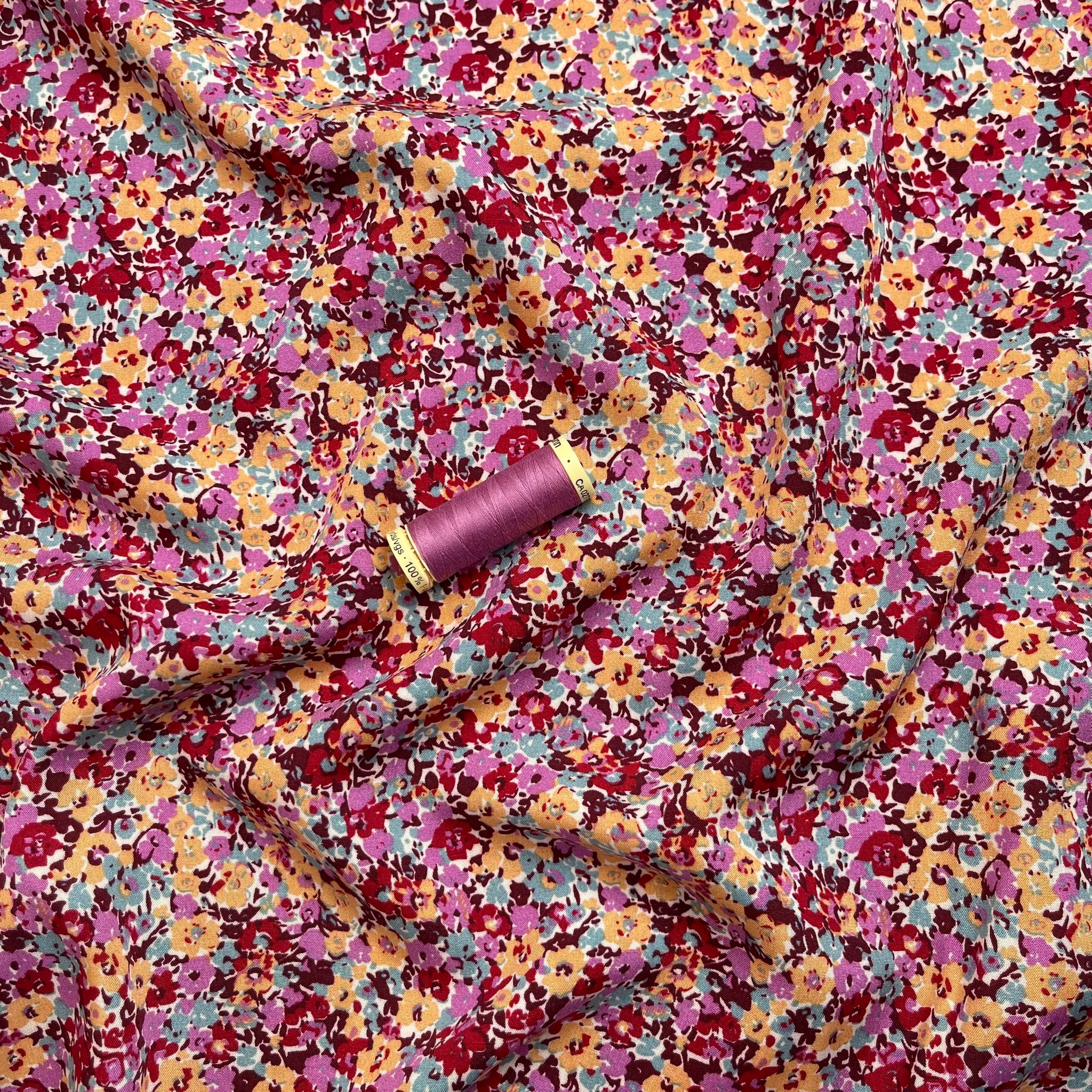 REMNANT 0.55 Metre - Ditsy Floral Pink Viscose Fabric