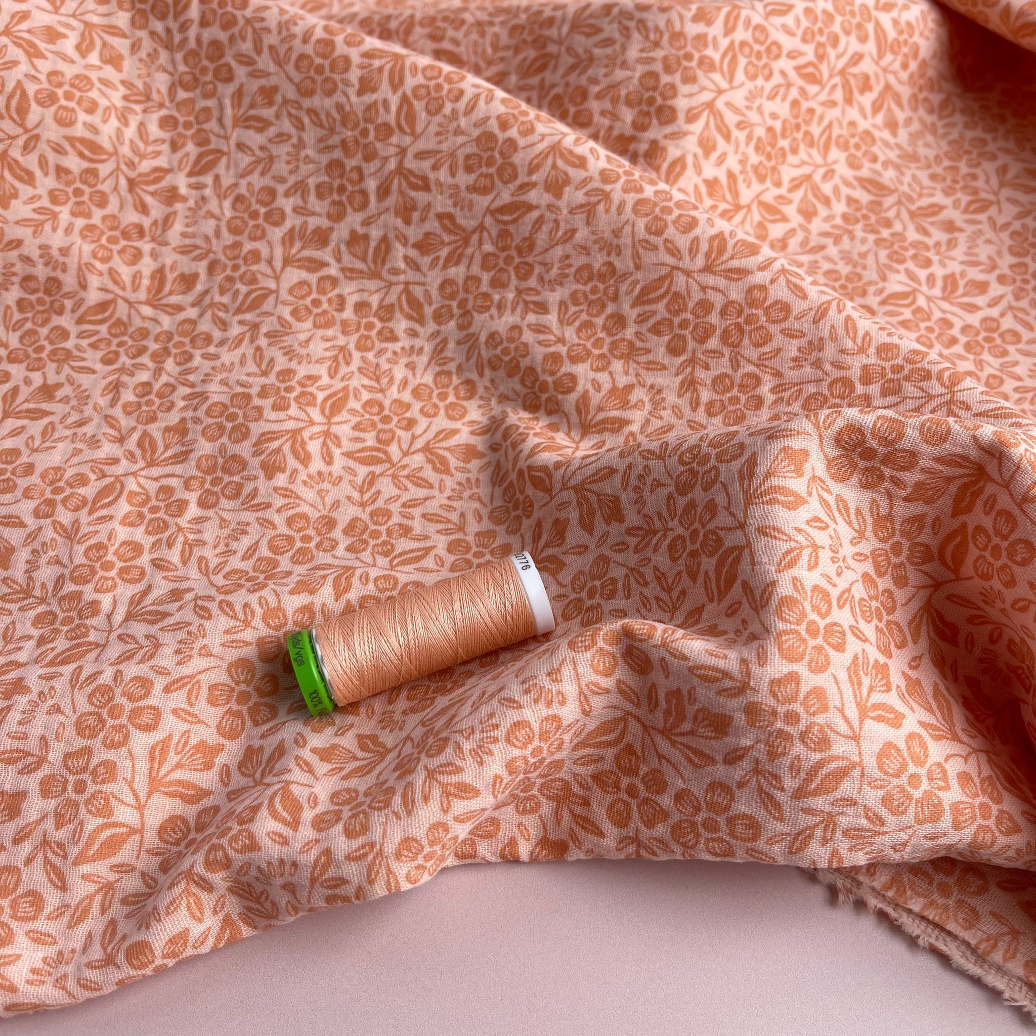 Sweet Small Flowers Peach Cotton Double Gauze