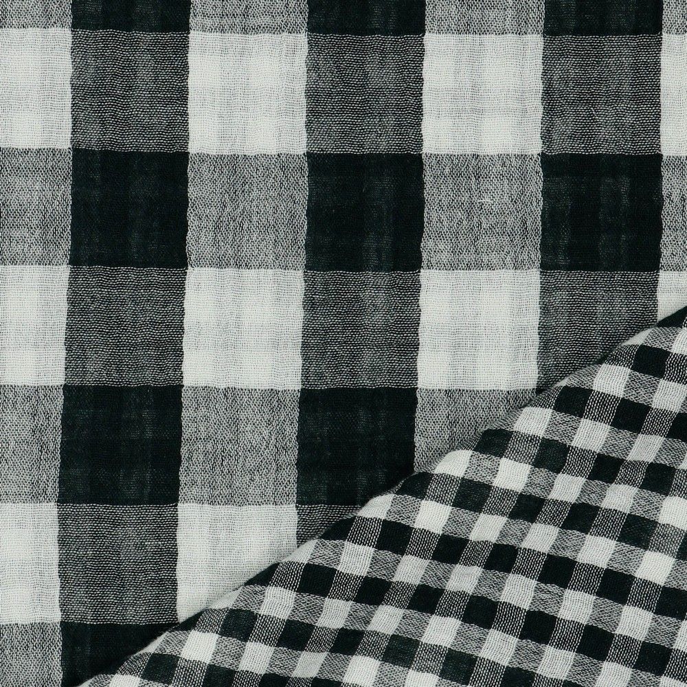 Reversible Gingham Cotton Double Gauze in Black