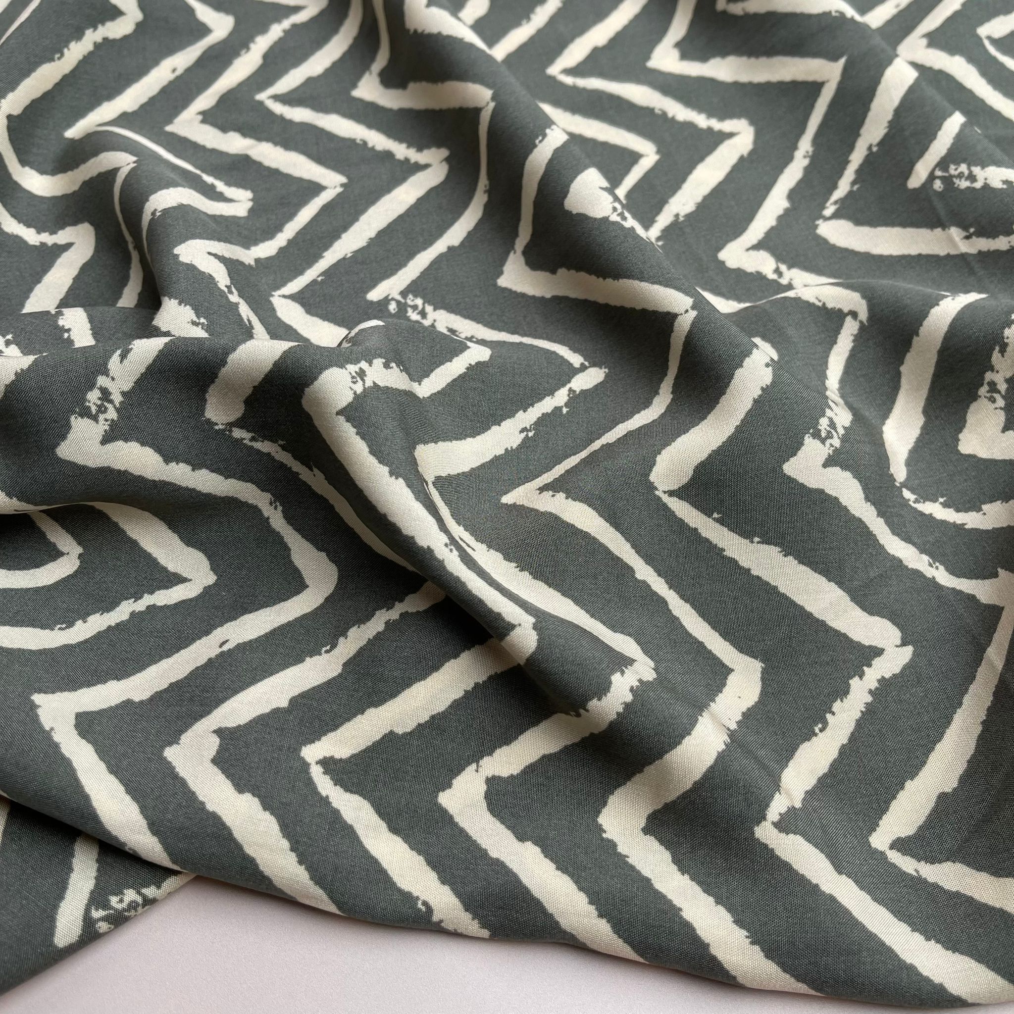 Khaki ZigZag Viscose Fabric