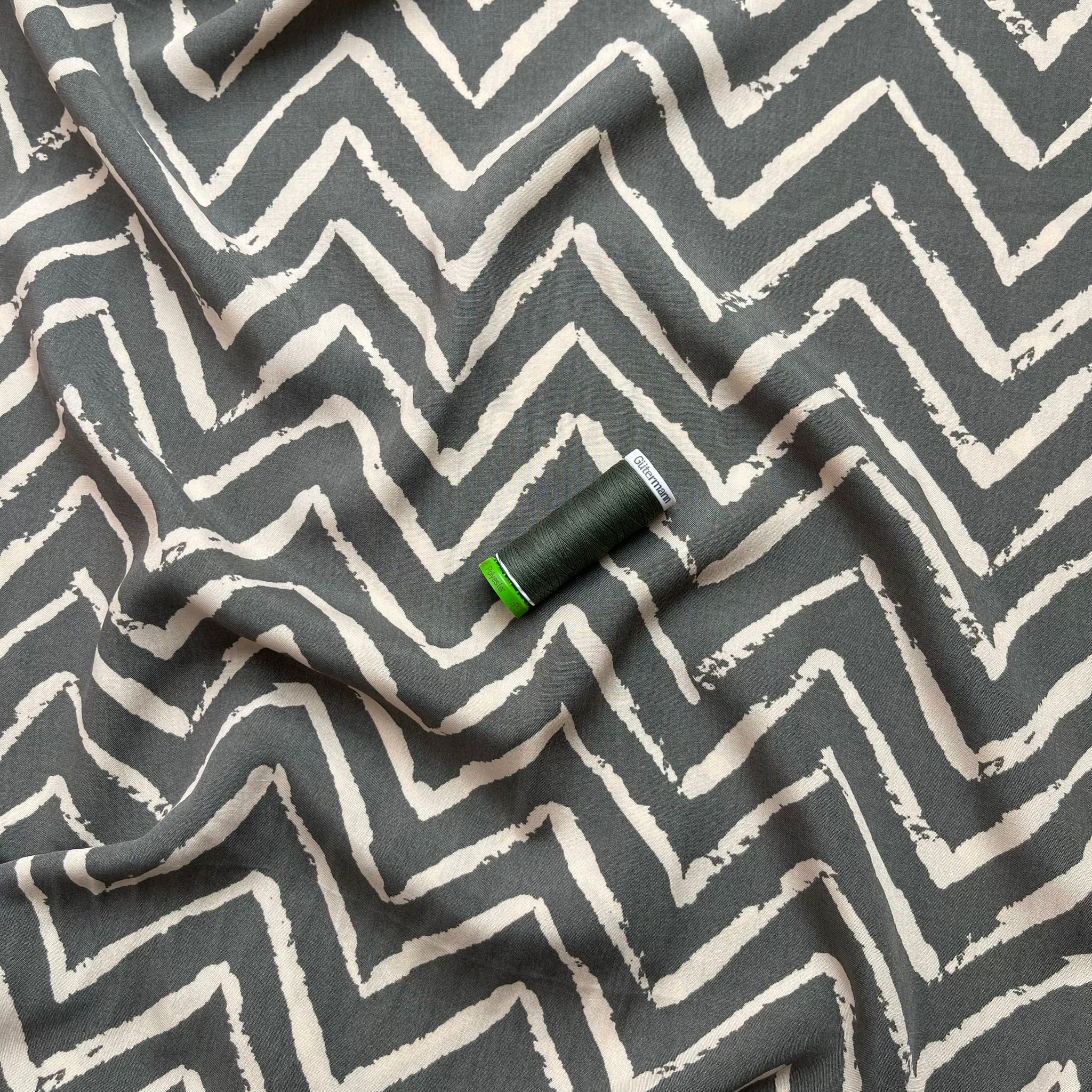 Khaki ZigZag Viscose Fabric