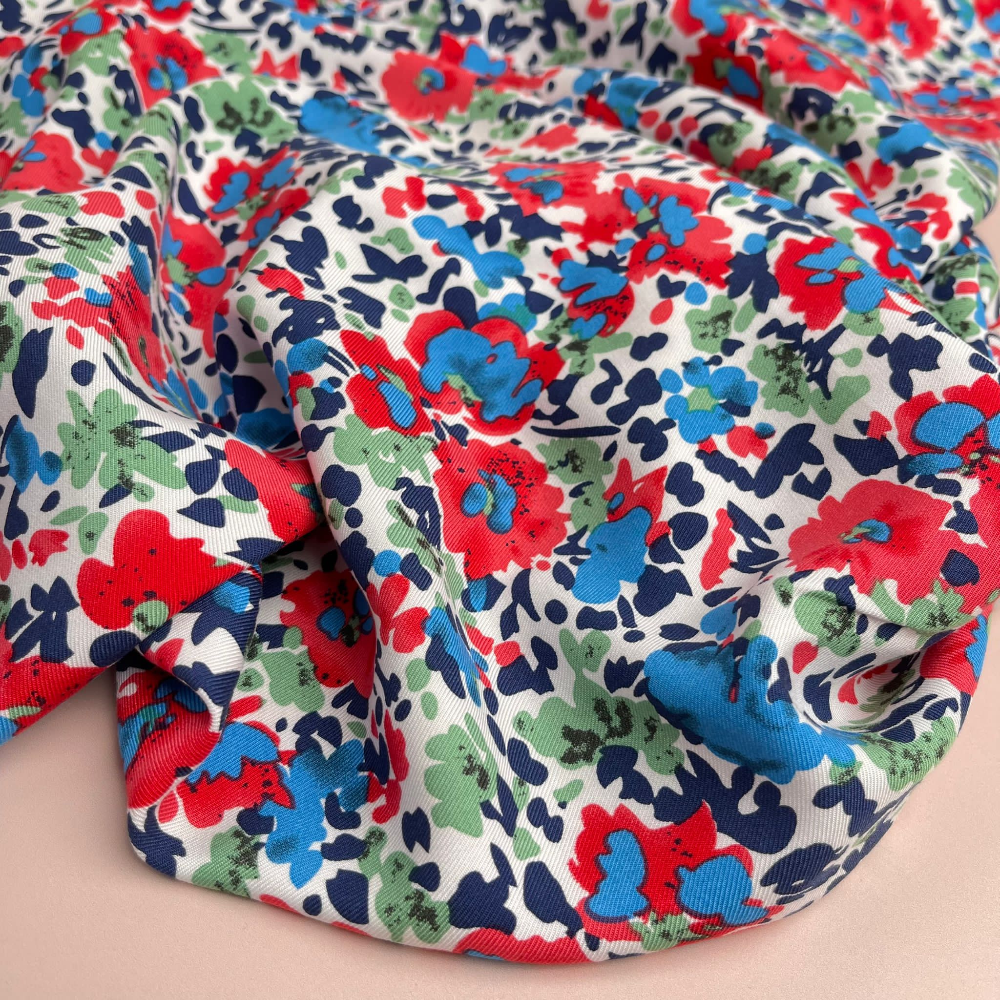 Paintbrush Flowers Viscose Twill Fabric