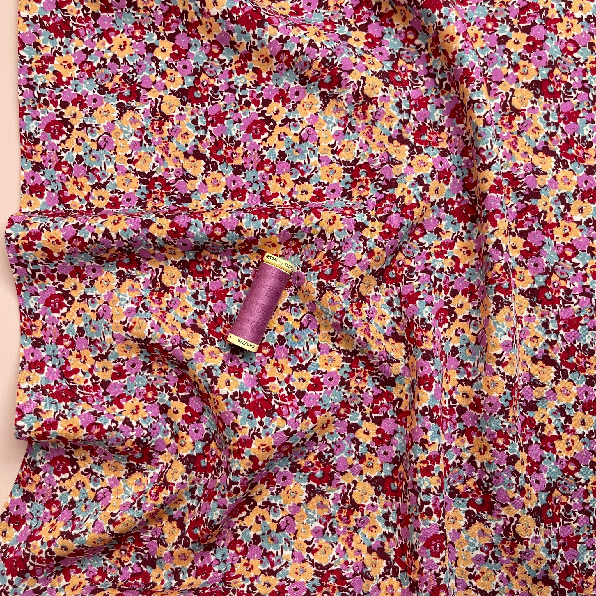 REMNANT 0.55 Metre - Ditsy Floral Pink Viscose Fabric