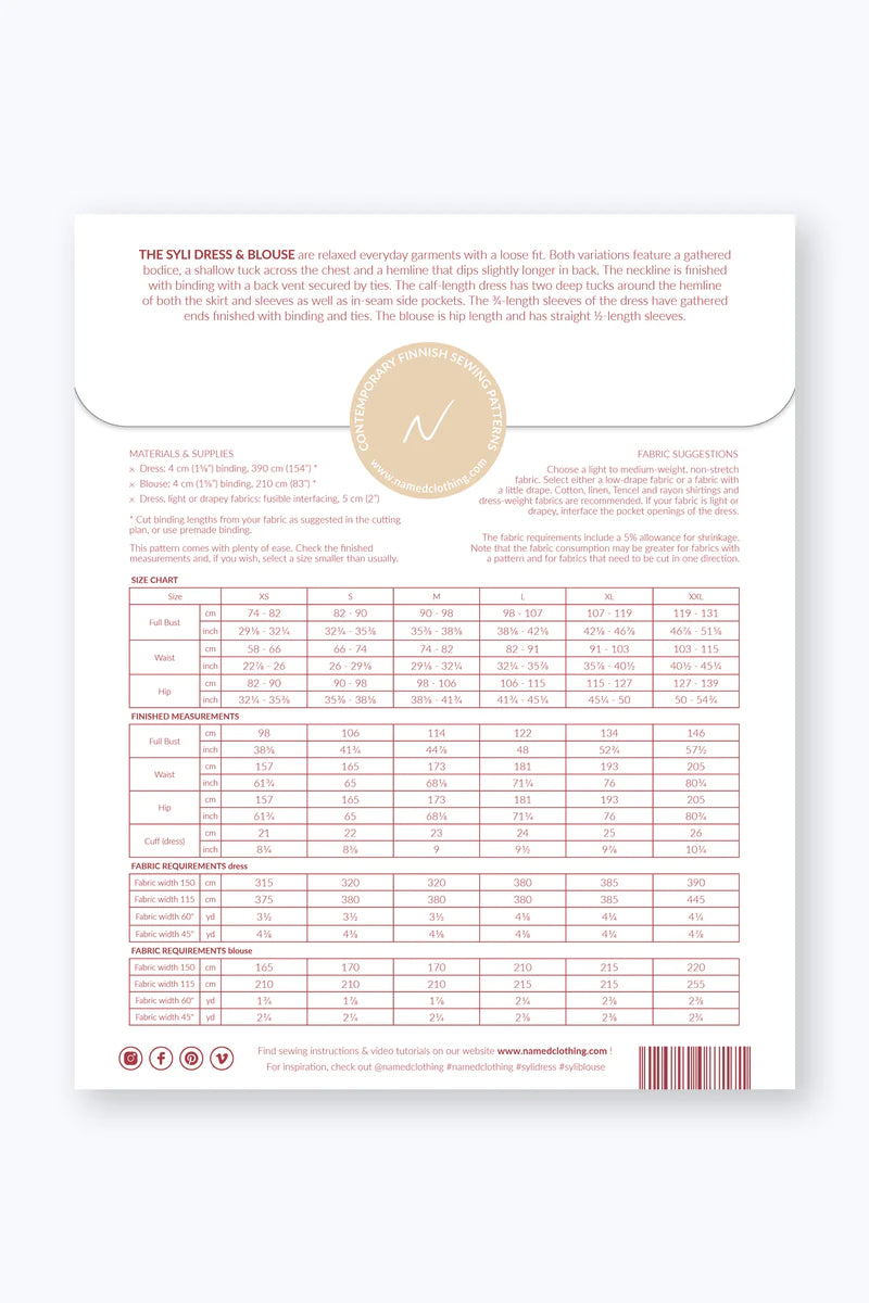 Named Clothing - SYLI Dress and Blouse Sewing Pattern