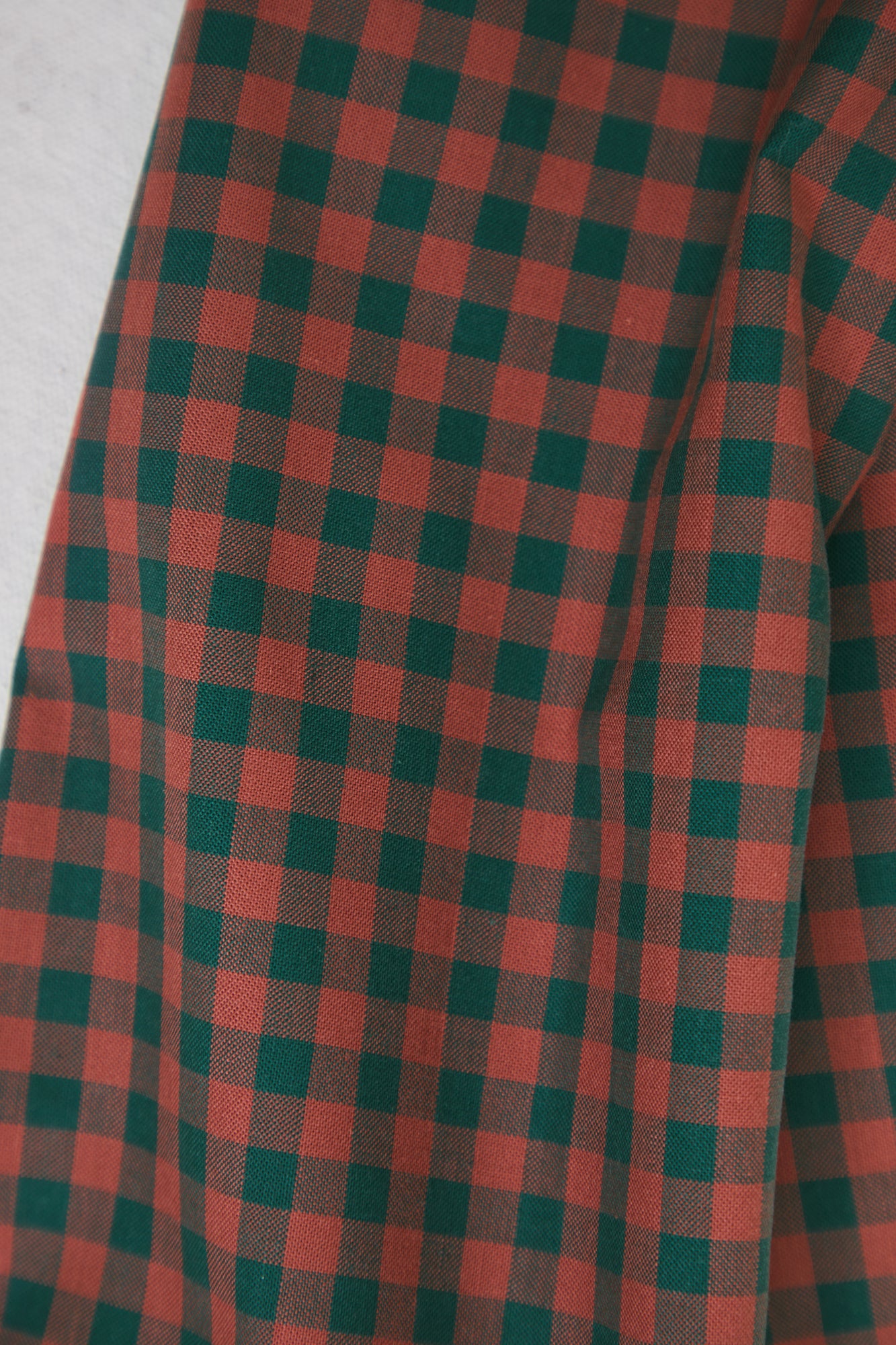 Organic Cotton Oxford Gingham - Coral Red / Bottle Green