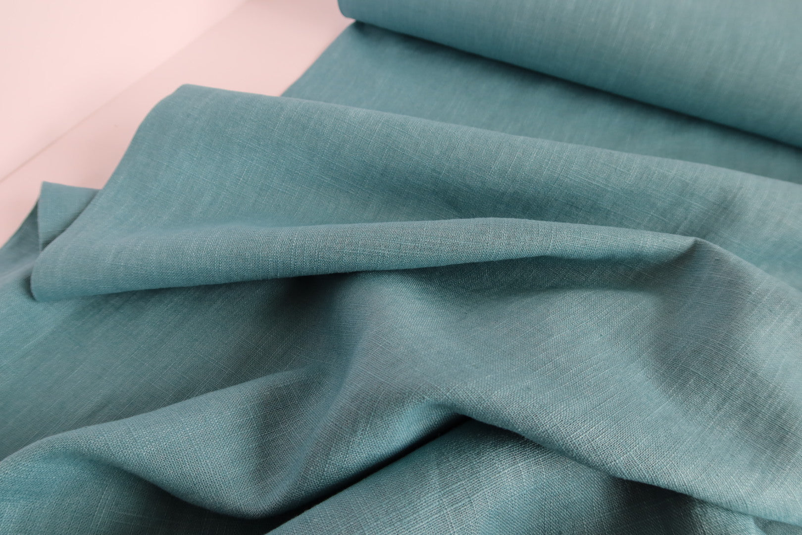 Breeze Light Teal - Enzyme Washed Linen Cotton Fabric