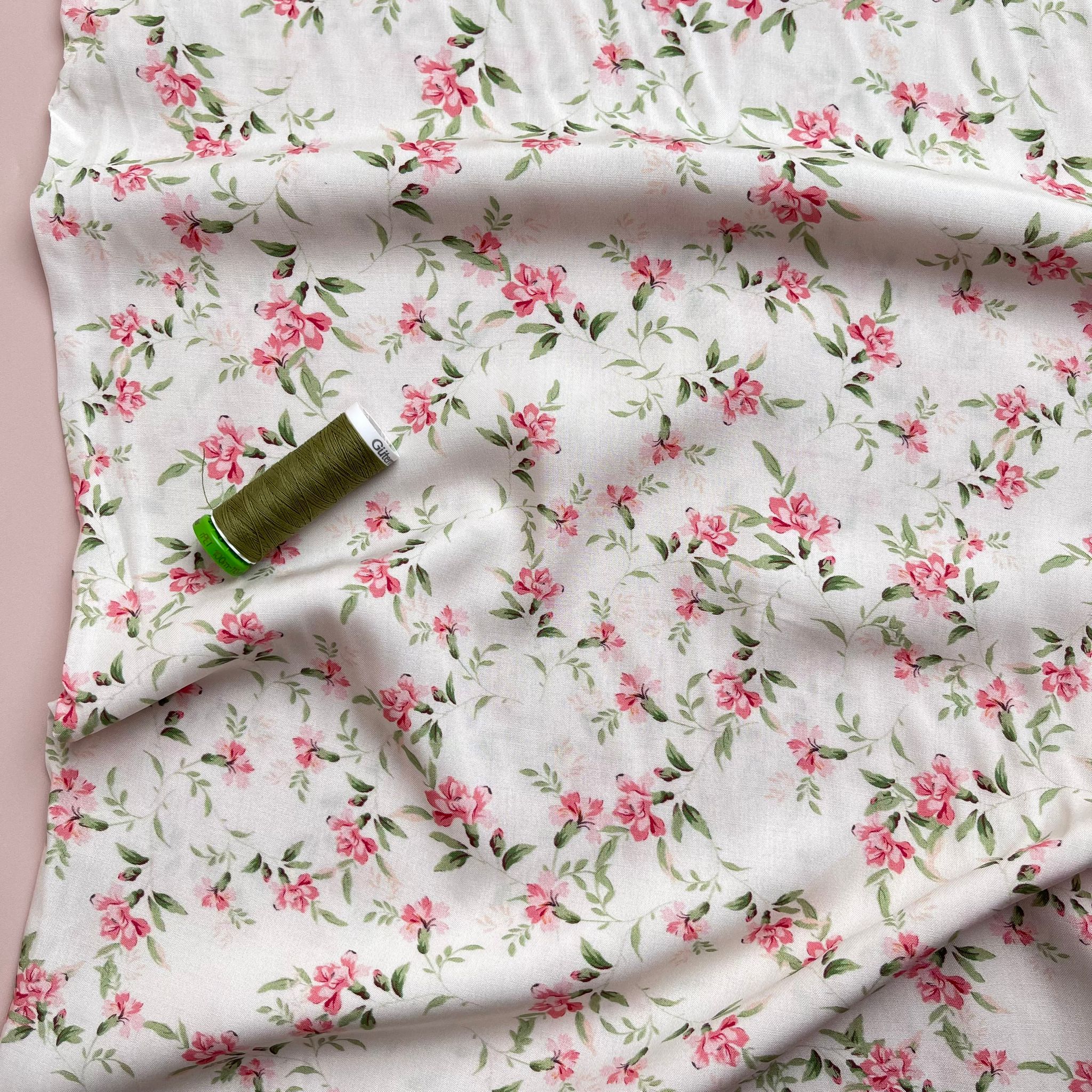 REMNANT 0.5 Metre - Delicate Blooms Viscose / Rayon Fabric