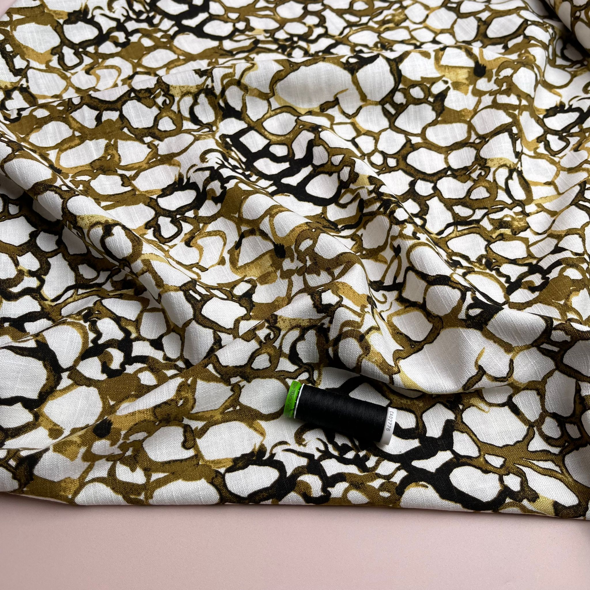 REMNANT 1.95 Metres - Water Ripples Gold Linen Viscose Blend Fabric