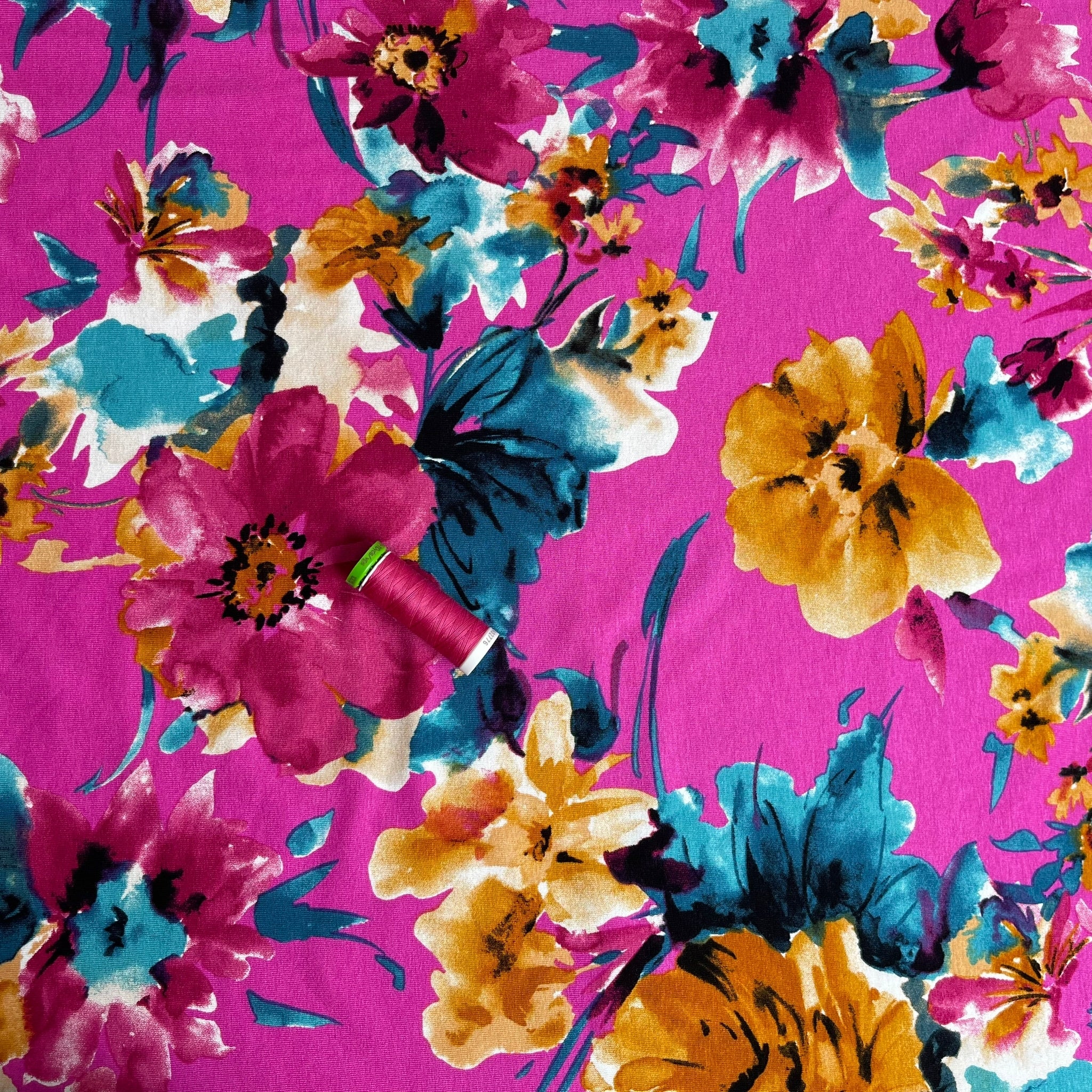 Watercolour Blooms Fuchsia Viscose Jersey Fabric