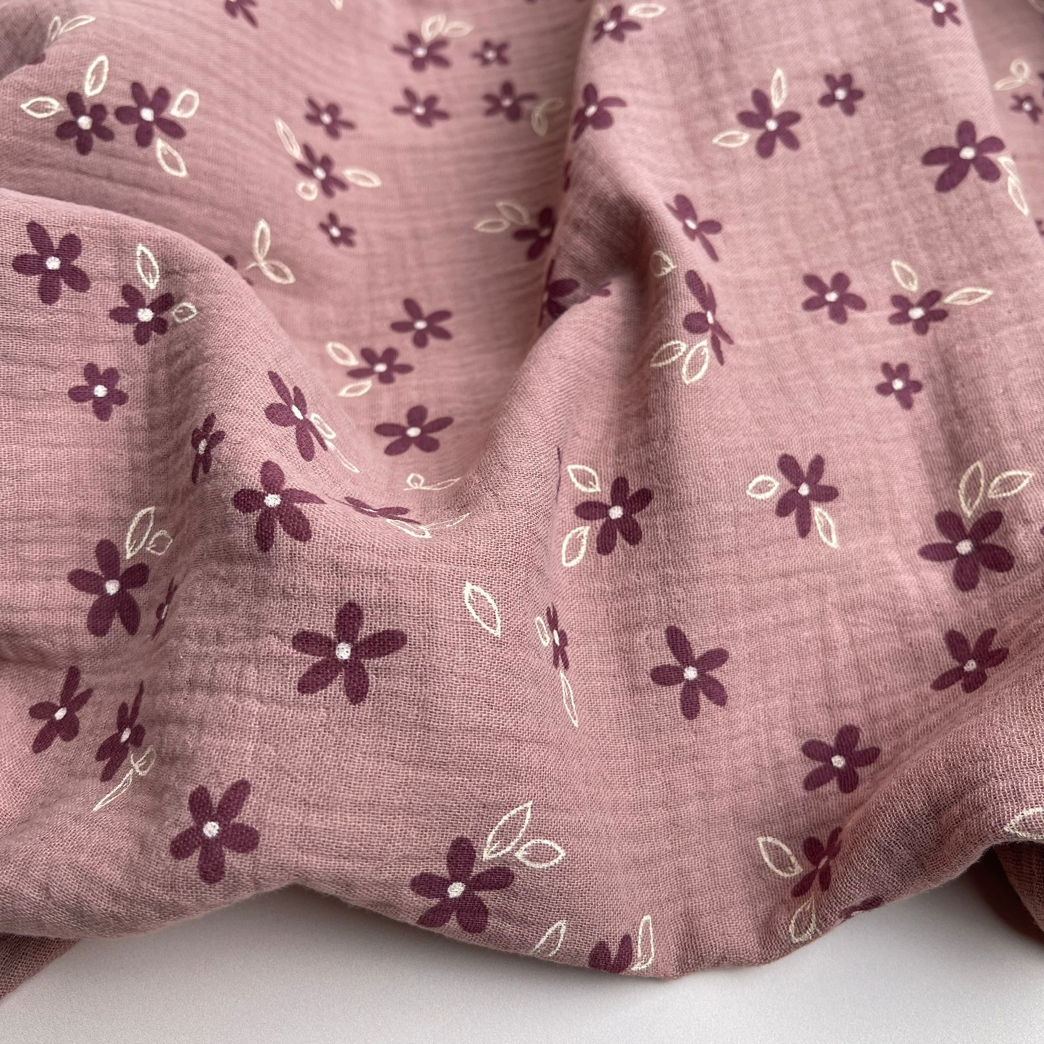 Small Flowers on Old Rose Cotton Double Gauze