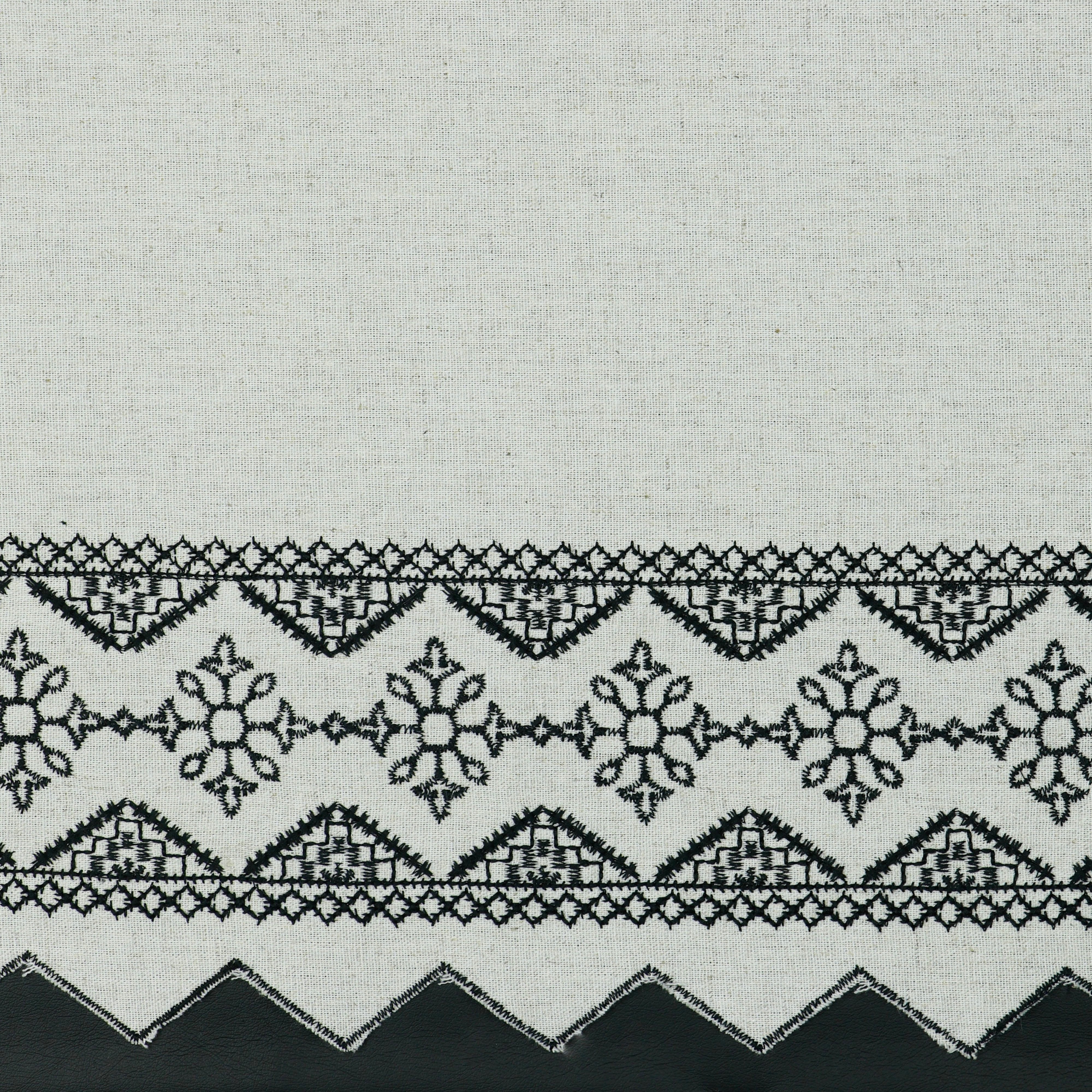 REMNANT 0.73 Metre - Border Embroidered Linen Viscose Blend Fabric.