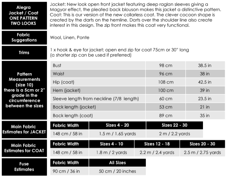 Style ARC - Alegra Jacket / Coat (Sizes 4-16)  Sewing Pattern