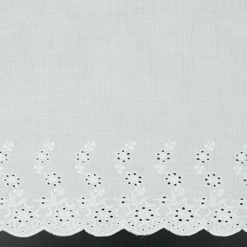 Scalloped Floral Border Embroidered Cotton Double Gauze in White