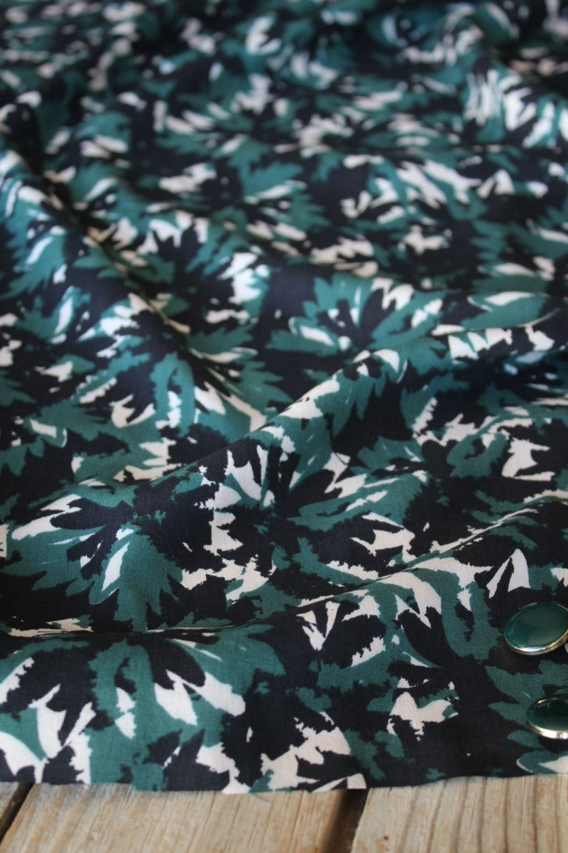 REMNANT 0.72 Metre - Églantine & Zoé - Flora Pine Green Viscose Poplin Fabric