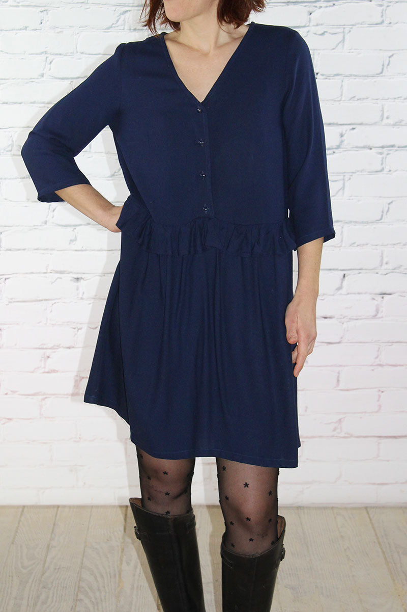 Églantine & Zoé - Navy Blue Viscose Crepe Fabric