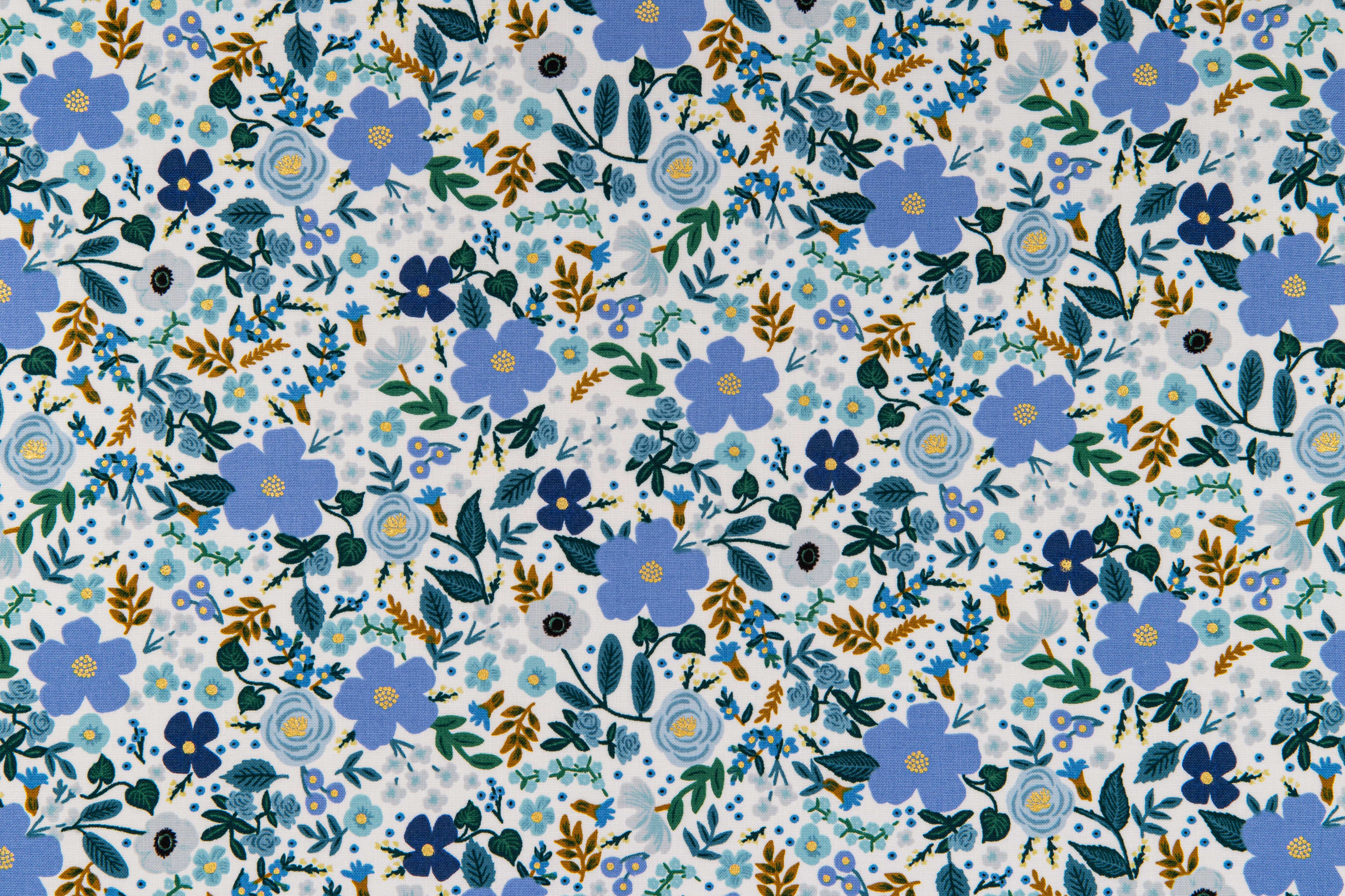 Rifle Paper Co - Garden Party Blue Wild Rose Metallic Cotton Fabric