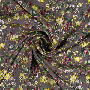 REMNANT 2.08 metres - Floral Bouquet Grey Stretch Viscose Poplin Fabric