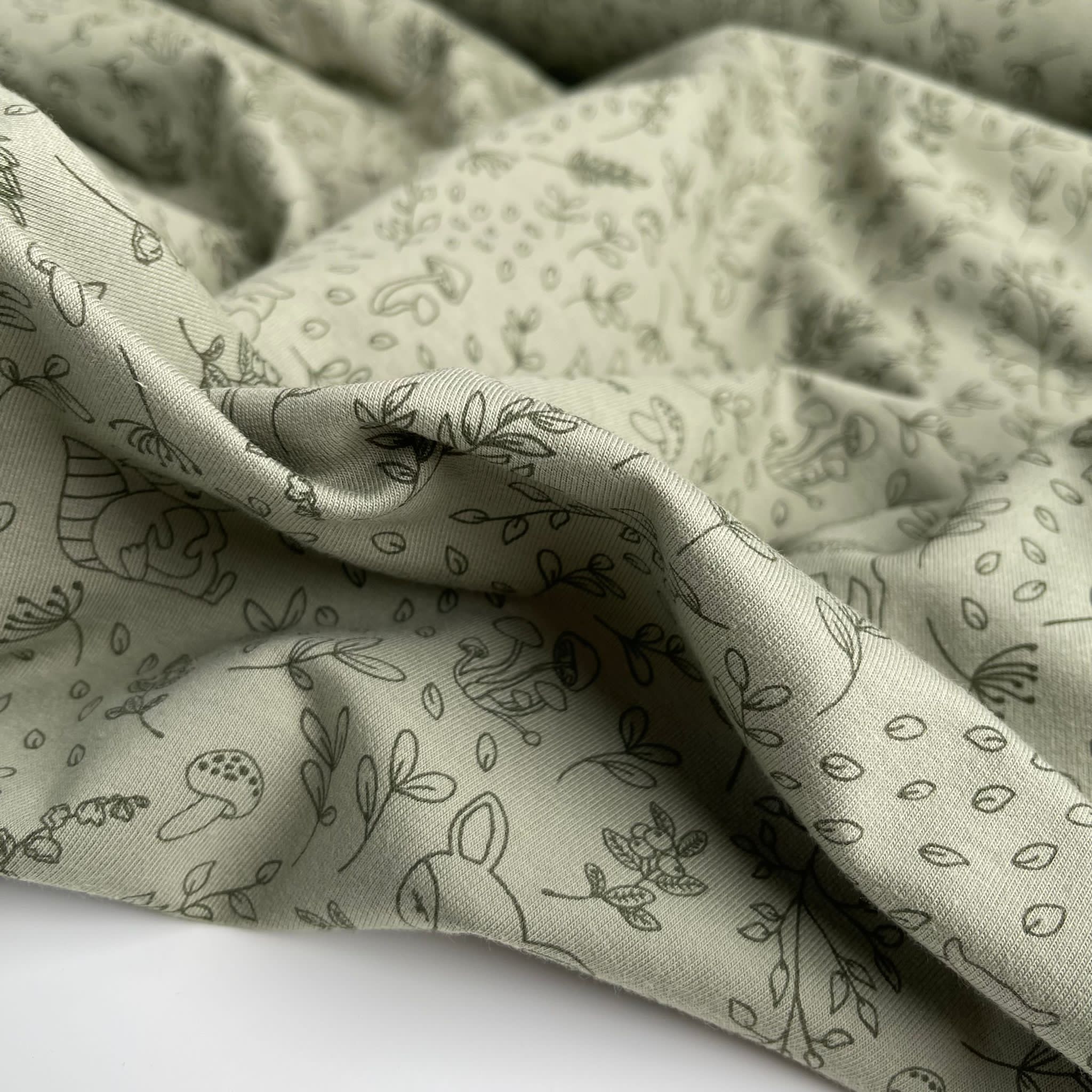 Woodland Animals Light Green French Terry