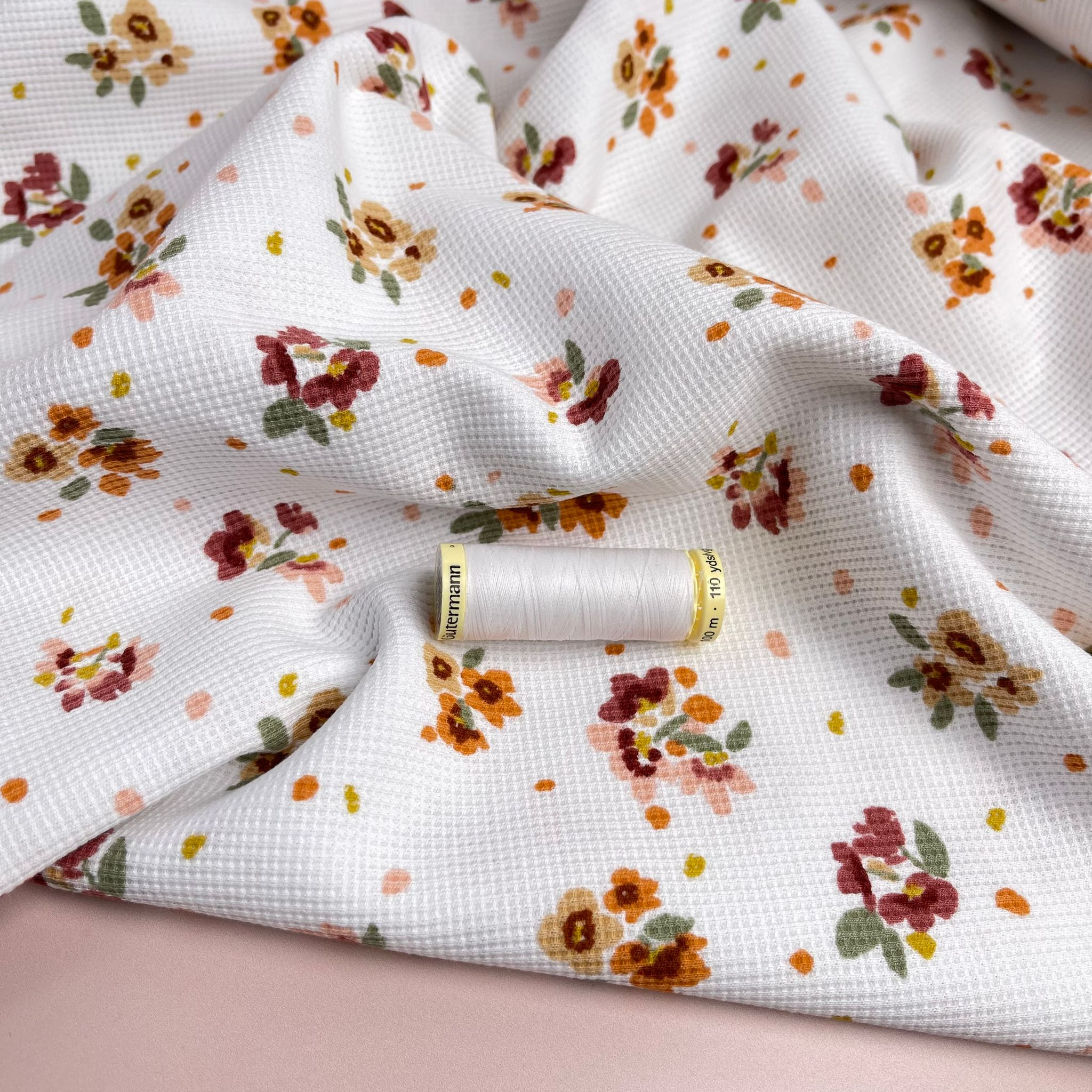 REMNANT 1.24 Metres- Autumn Posey Cotton Waffle Jersey