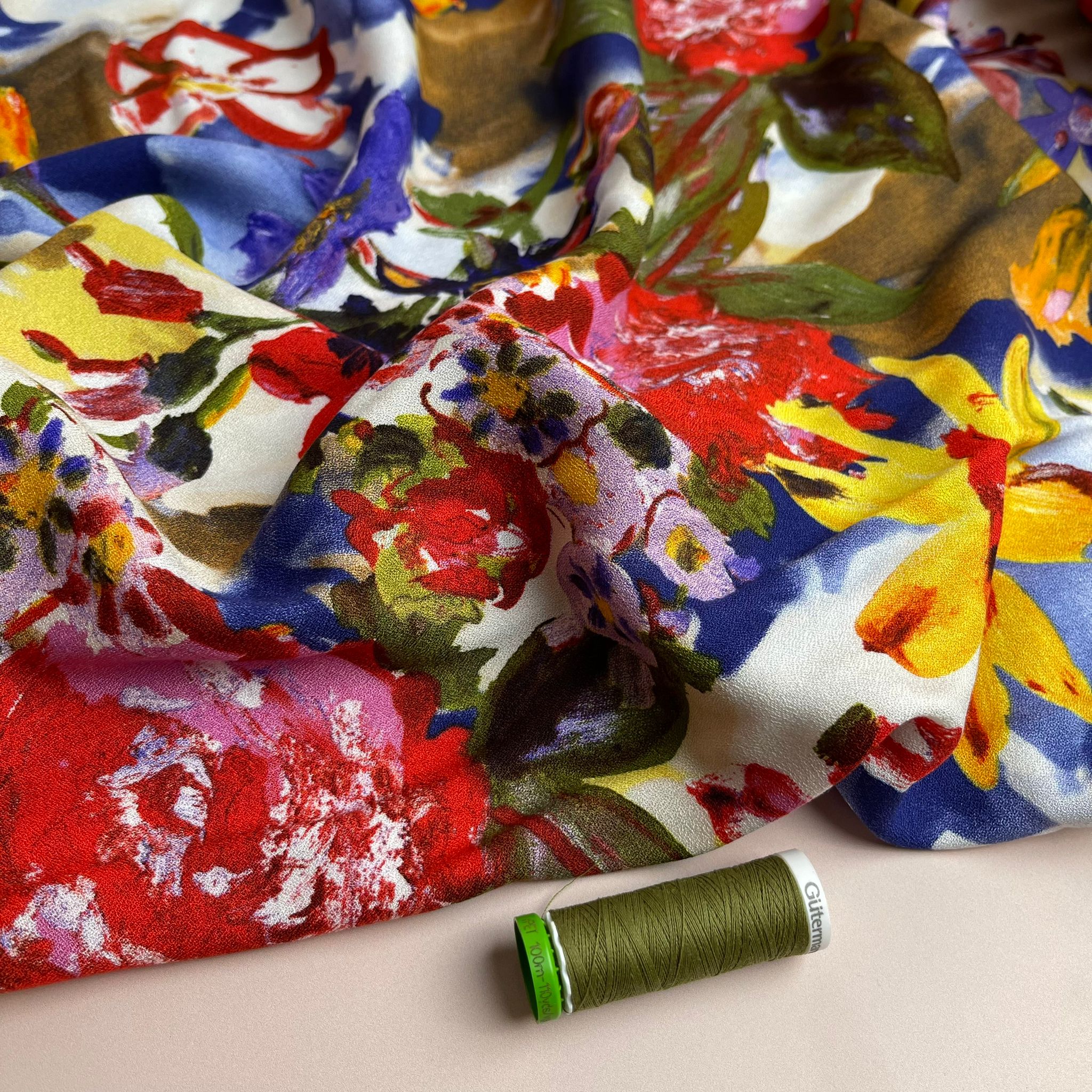 Watercolour Bold Bouquet Viscose Crepe Fabric