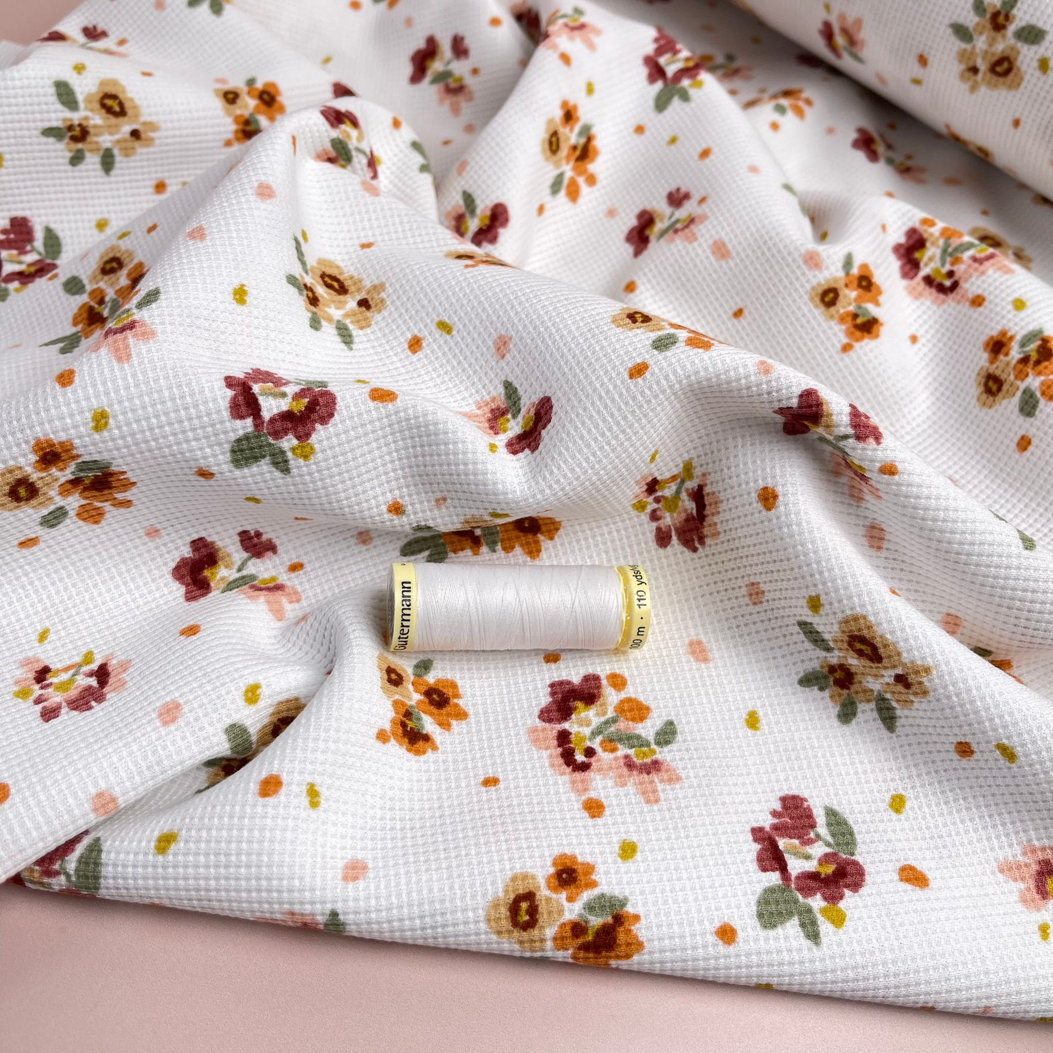 REMNANT 1.24 Metres- Autumn Posey Cotton Waffle Jersey