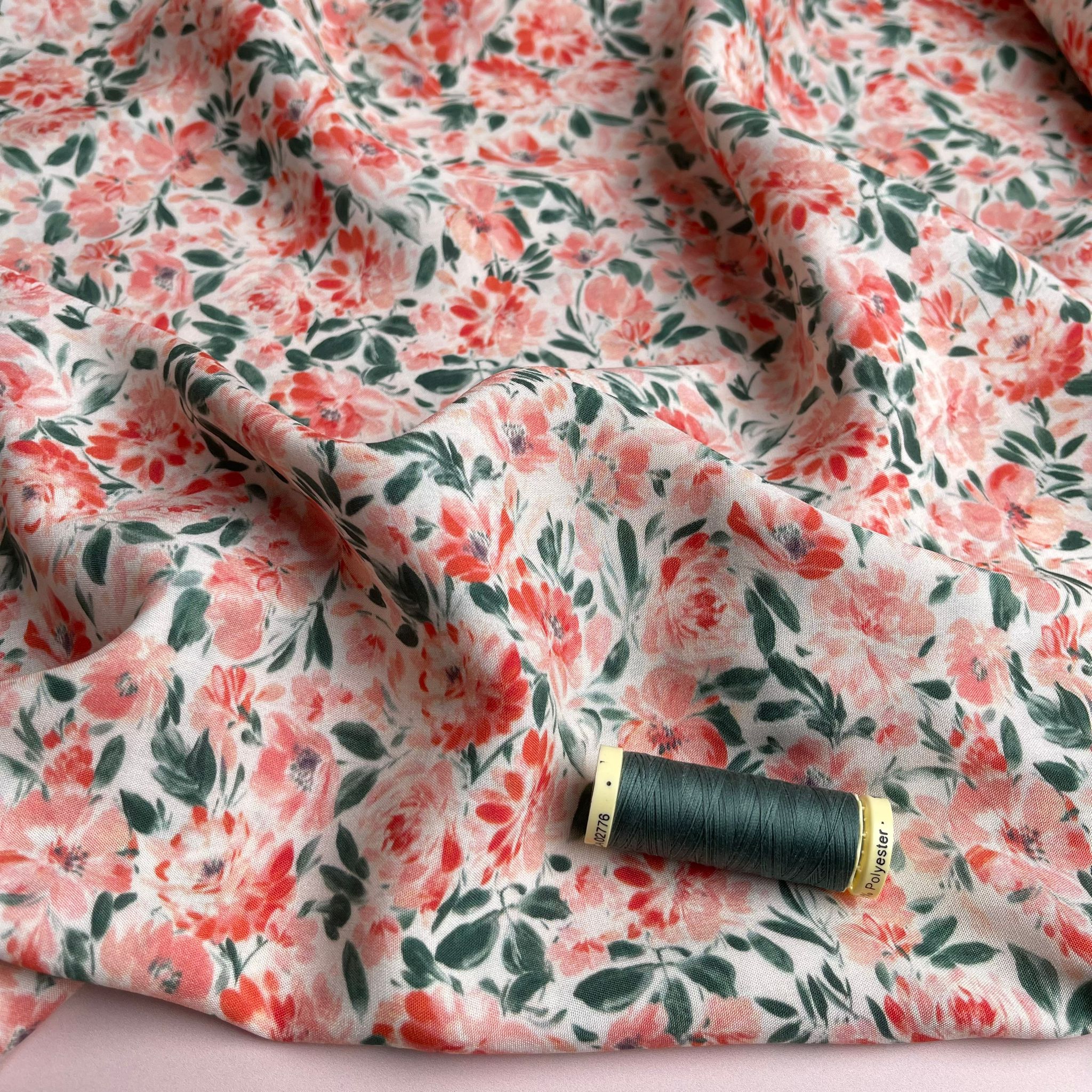REMNANT 2.79 Metres - Peach Blooms Viscose Fabric