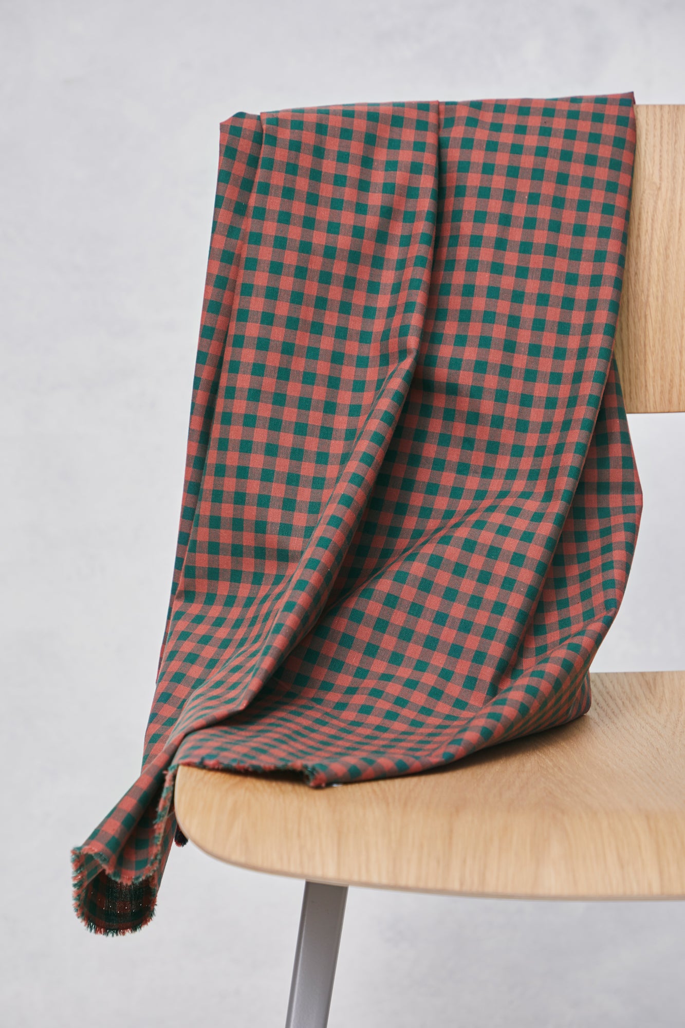Organic Cotton Oxford Gingham - Coral Red / Bottle Green