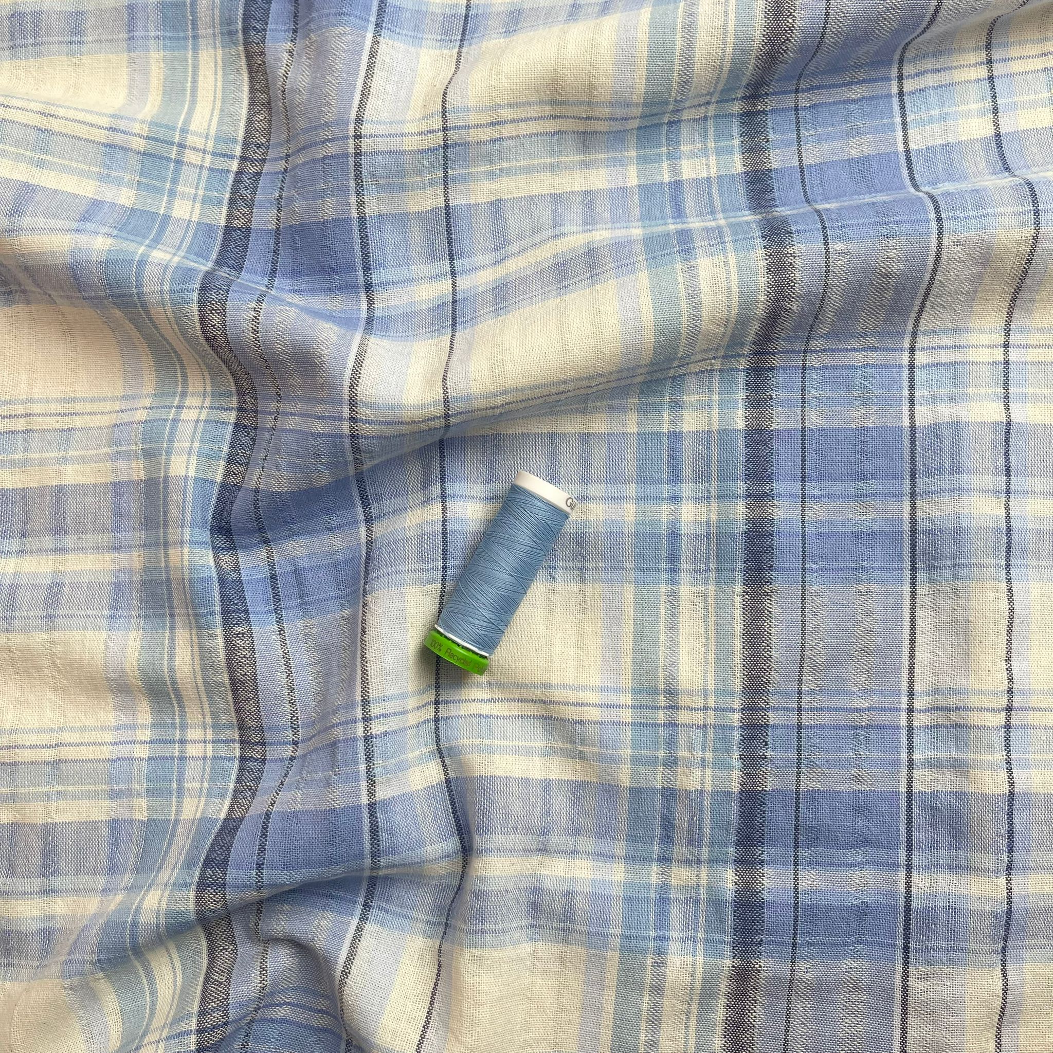 Yarn Dyed Blue Checked Cotton Fabric