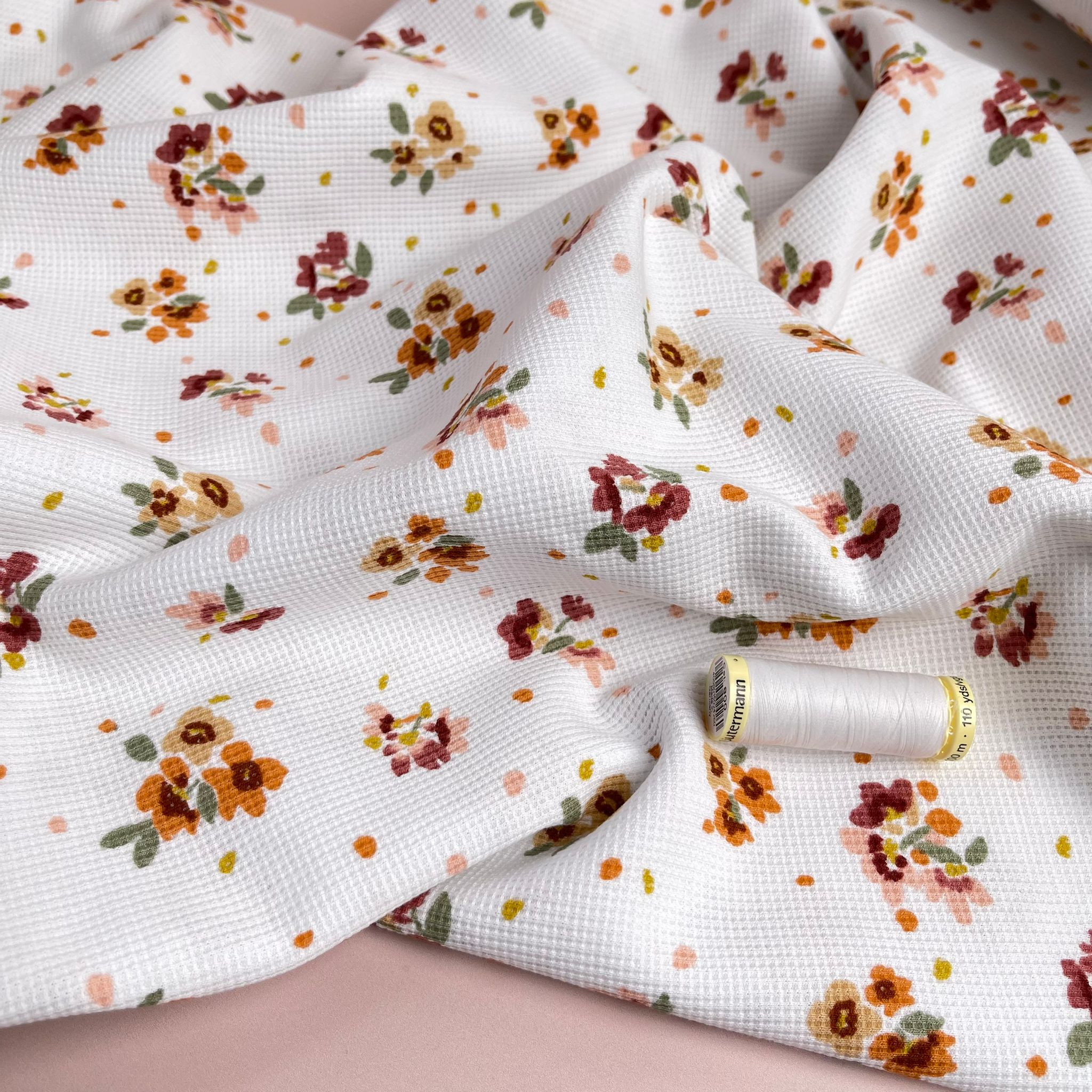 REMNANT 1.24 Metres- Autumn Posey Cotton Waffle Jersey
