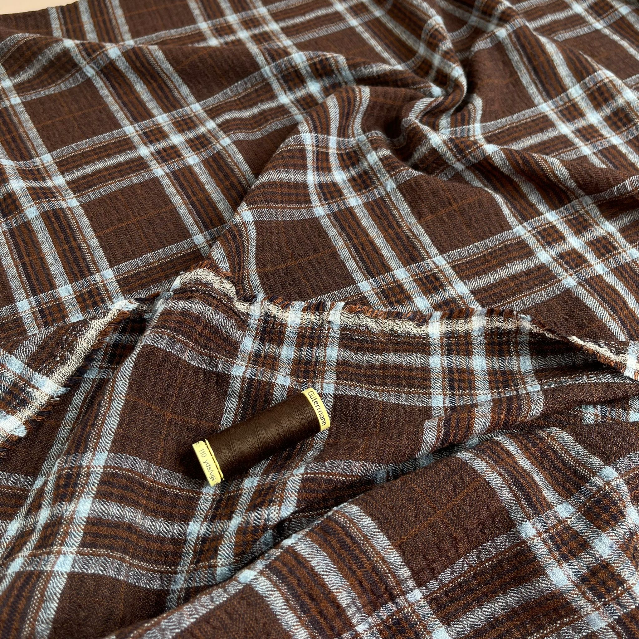 REMNANT 2.72 Metres - Washed Textured Checks in Brown