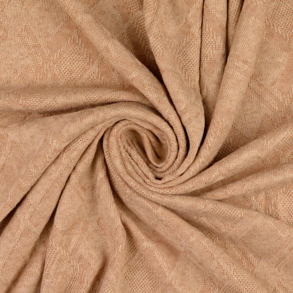 REMNANT 2.19 Metres - Diamond Jacquard Viscose Blend Knit Fabric in Soft Beige