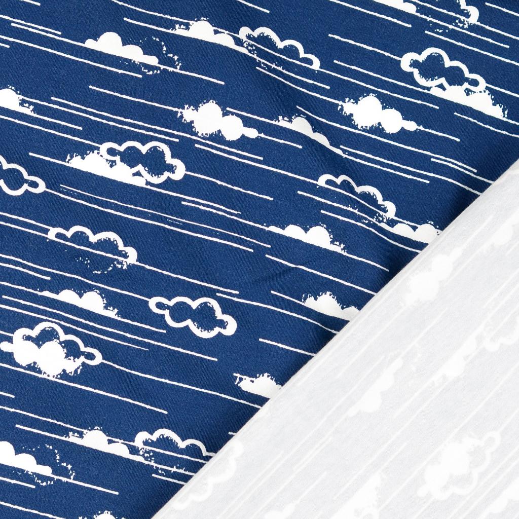 REMNANT 0.74 Metre - Cloudy Sea Navy Organic Cotton Jersey Fabric