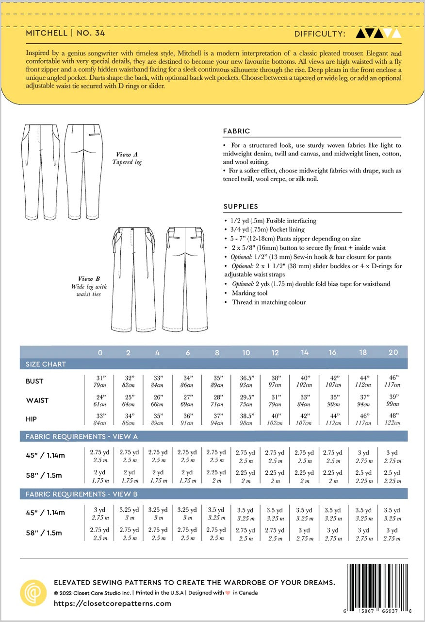 Closet Core - Mitchell Trousers Sewing Pattern