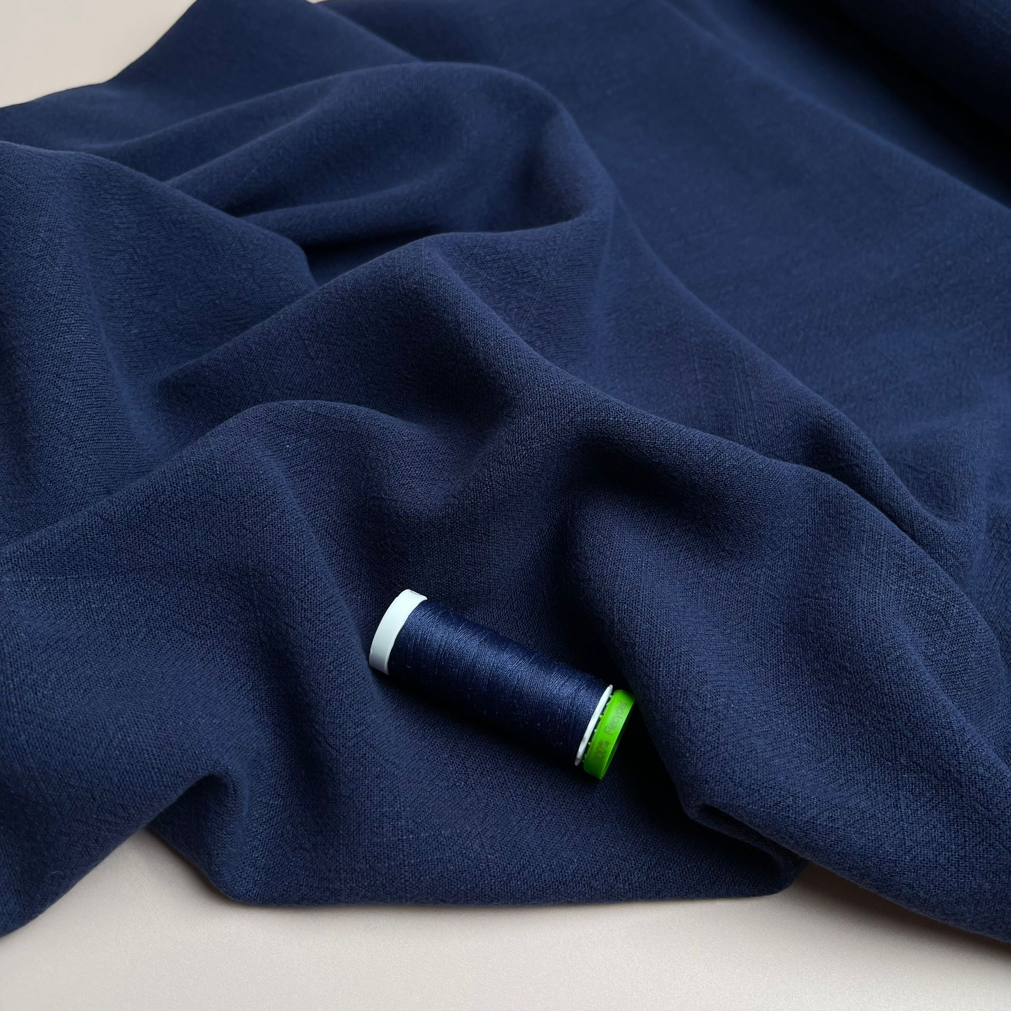 Flow Navy Blue Viscose Linen Blend Dress Fabric