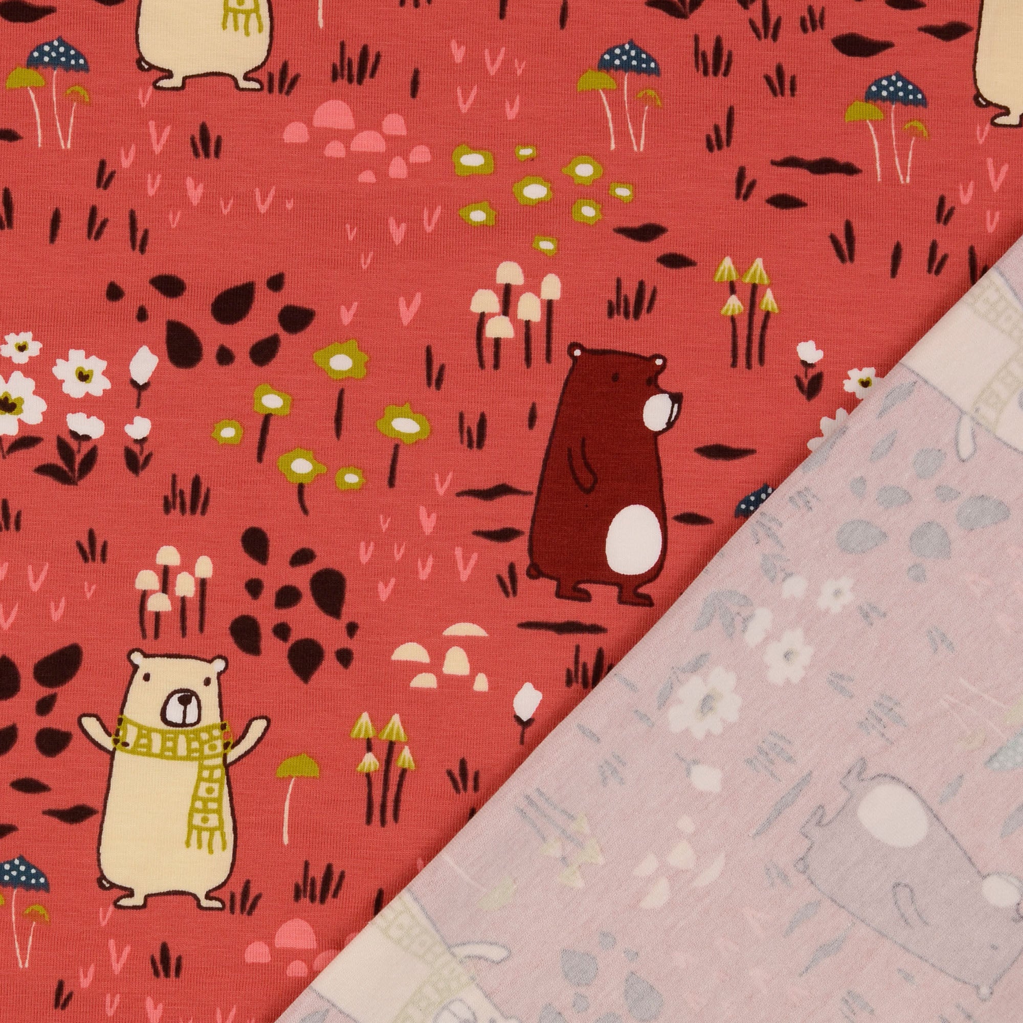 REMNANT 2.38 Metres - Happy Bears Redwood Cotton Jersey Fabric