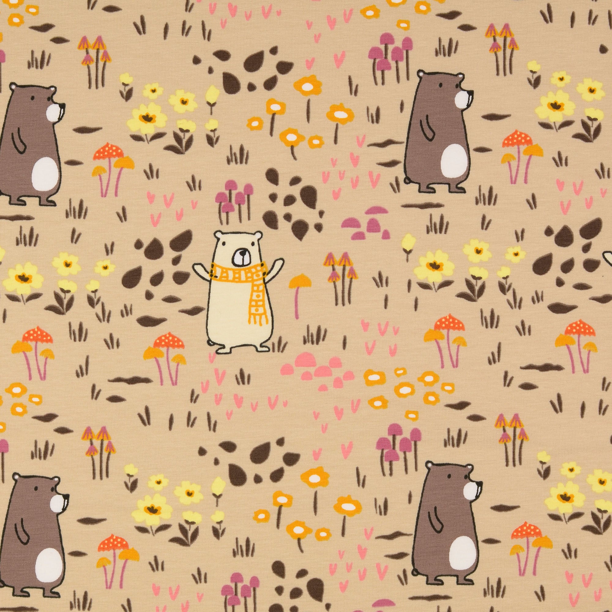 Happy Bears Sand Cotton Jersey Fabric