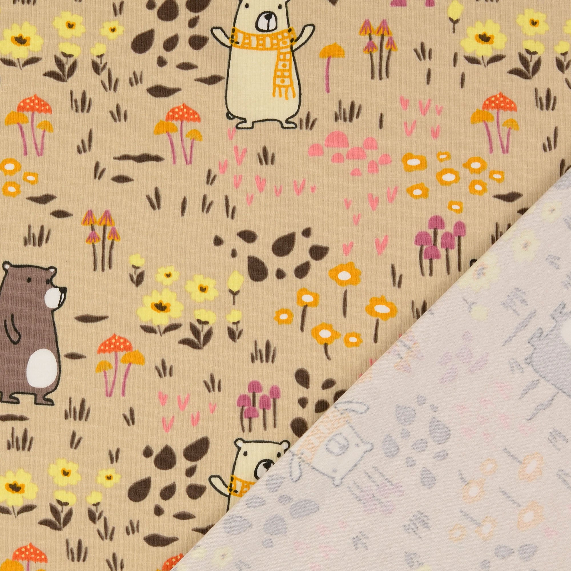 Happy Bears Sand Cotton Jersey Fabric