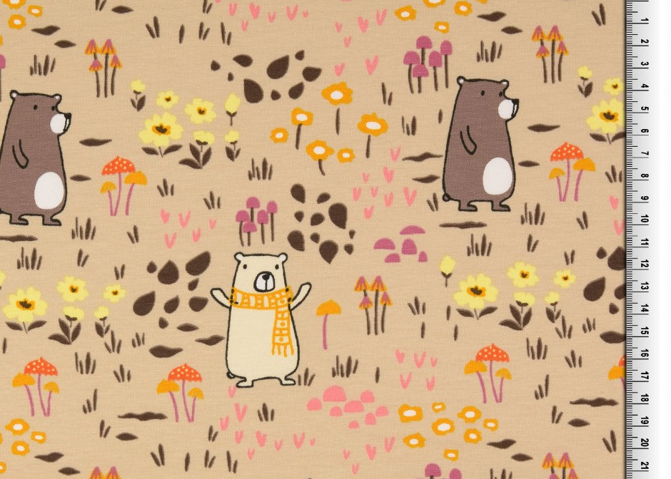 Happy Bears Sand Cotton Jersey Fabric