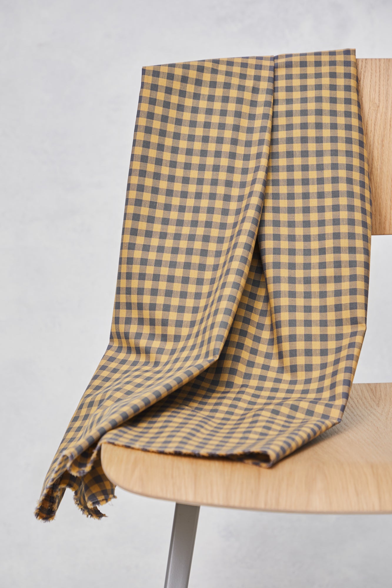 Mind the Maker - Organic Cotton Oxford Gingham - Dry mustard / Calm grey