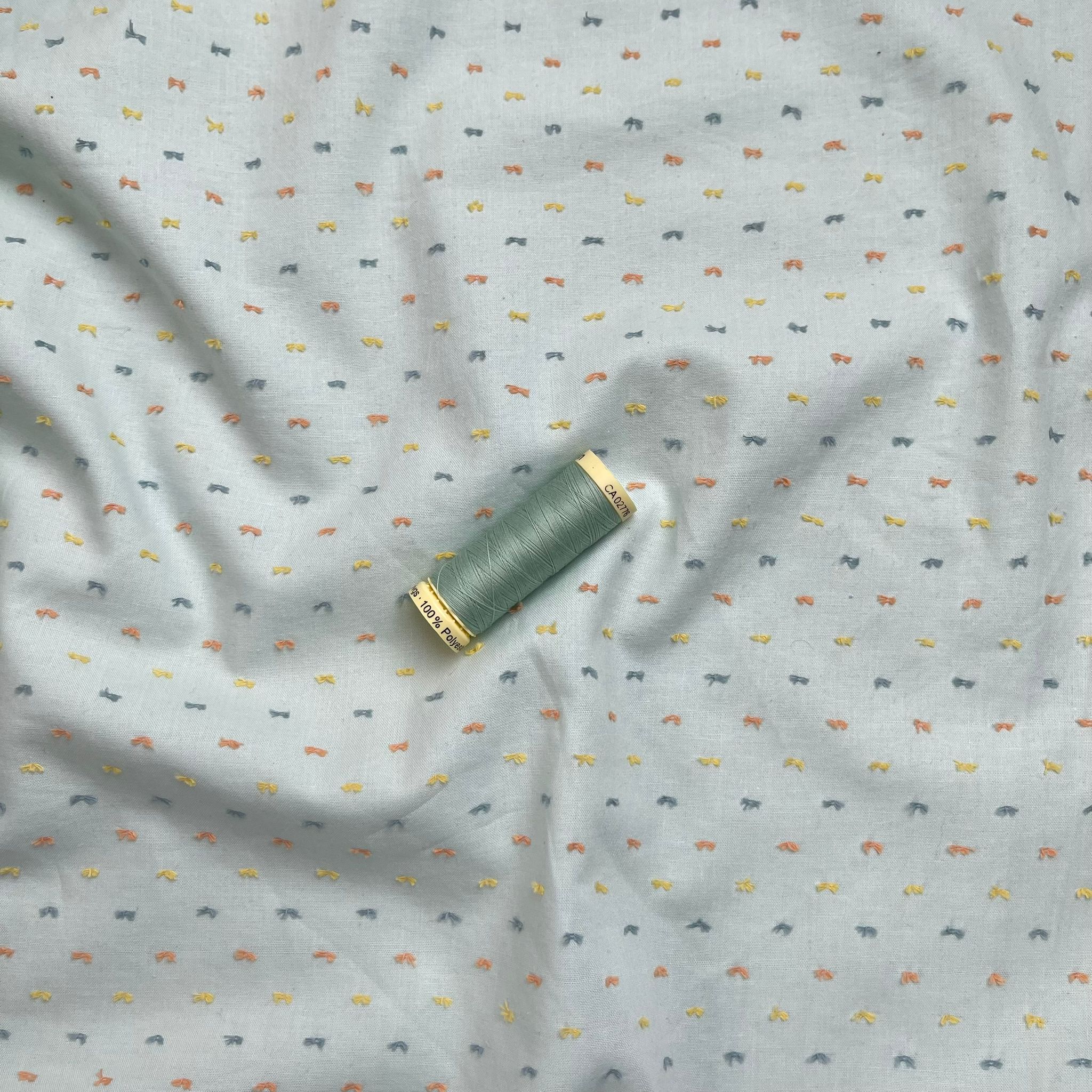 Dotty Mint Embroidered Cotton Fabric