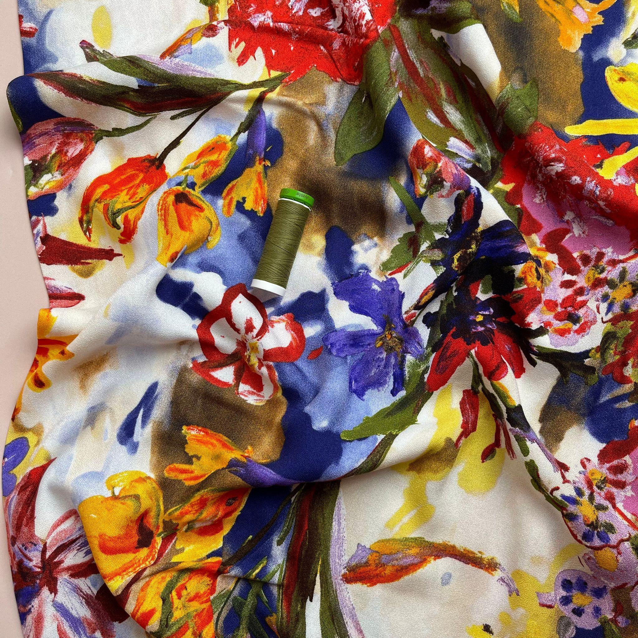 Watercolour Bold Bouquet Viscose Crepe Fabric