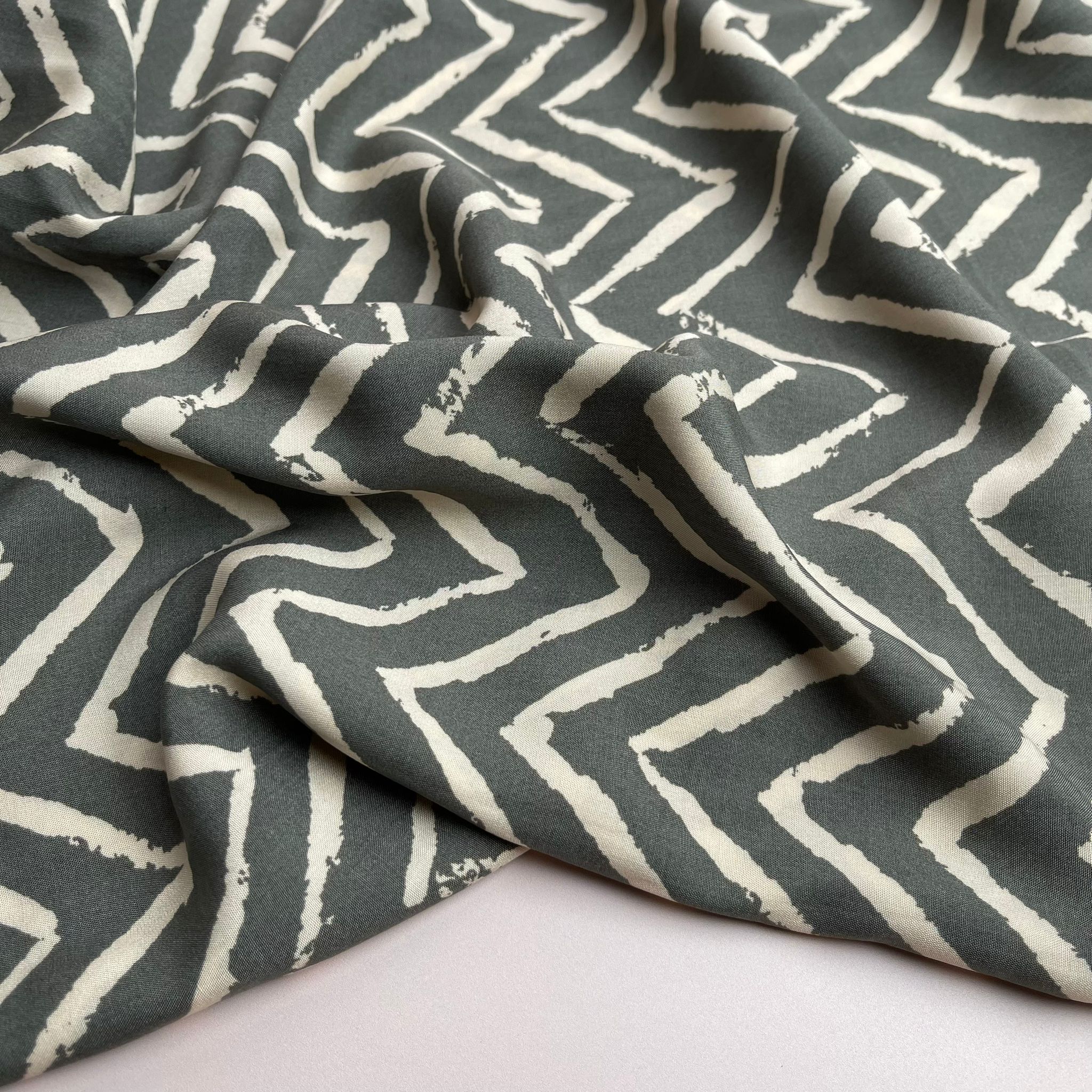 Khaki ZigZag Viscose Fabric