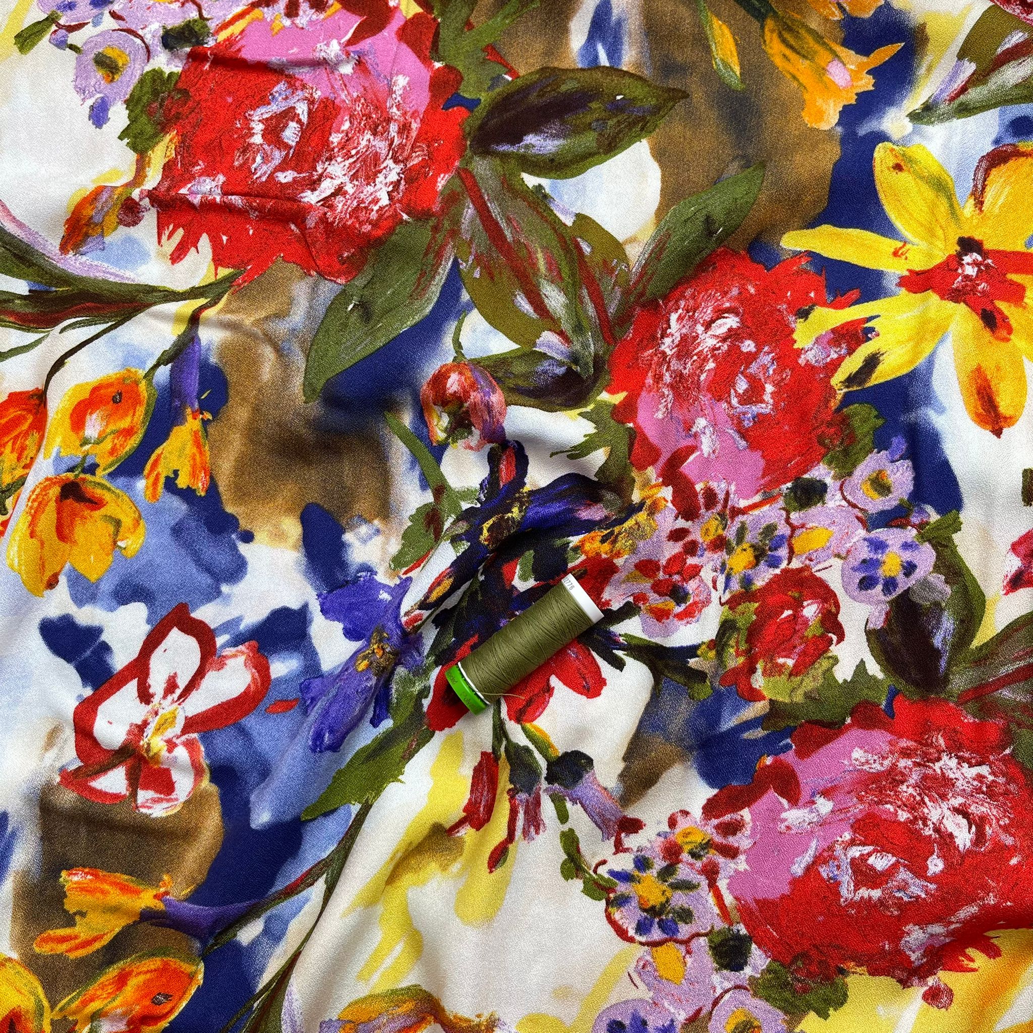 REMNANT 1.98 Metres - Watercolour Bold Bouquet Viscose Crepe Fabric
