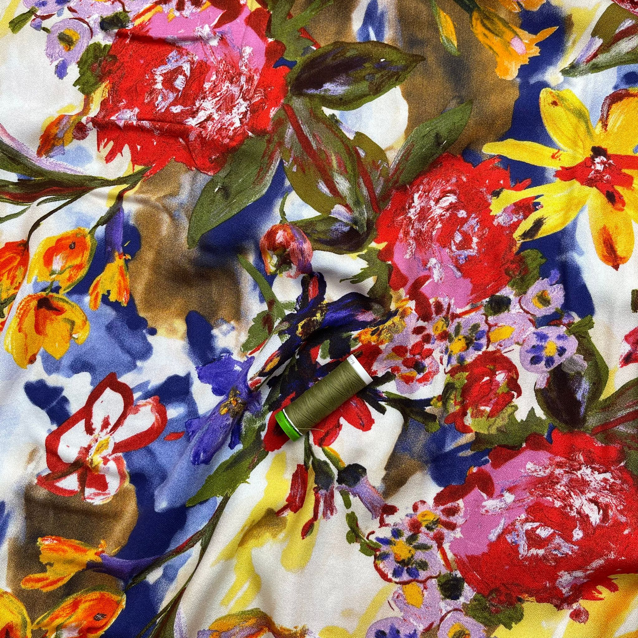 Watercolour Bold Bouquet Viscose Crepe Fabric