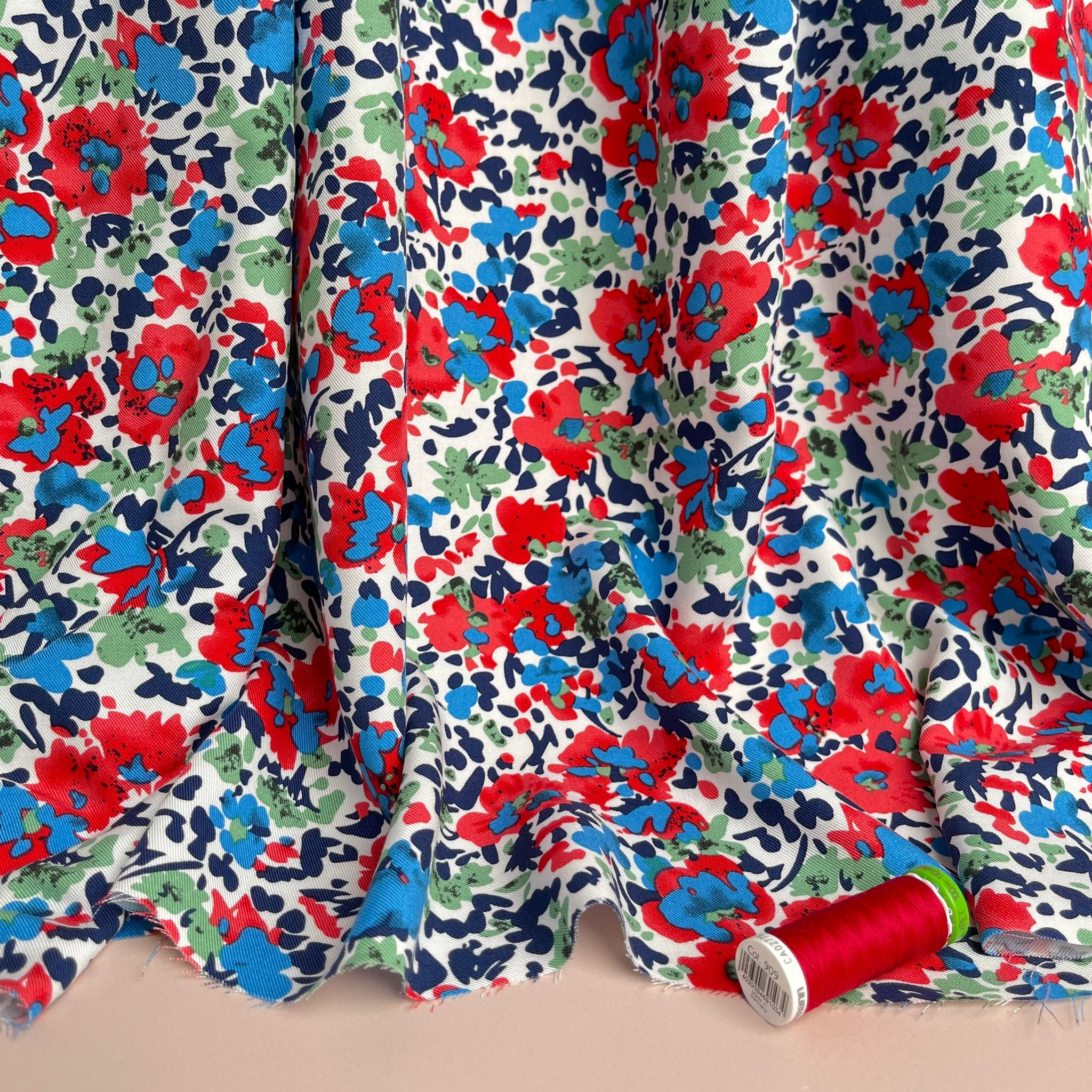 Paintbrush Flowers Viscose Twill Fabric