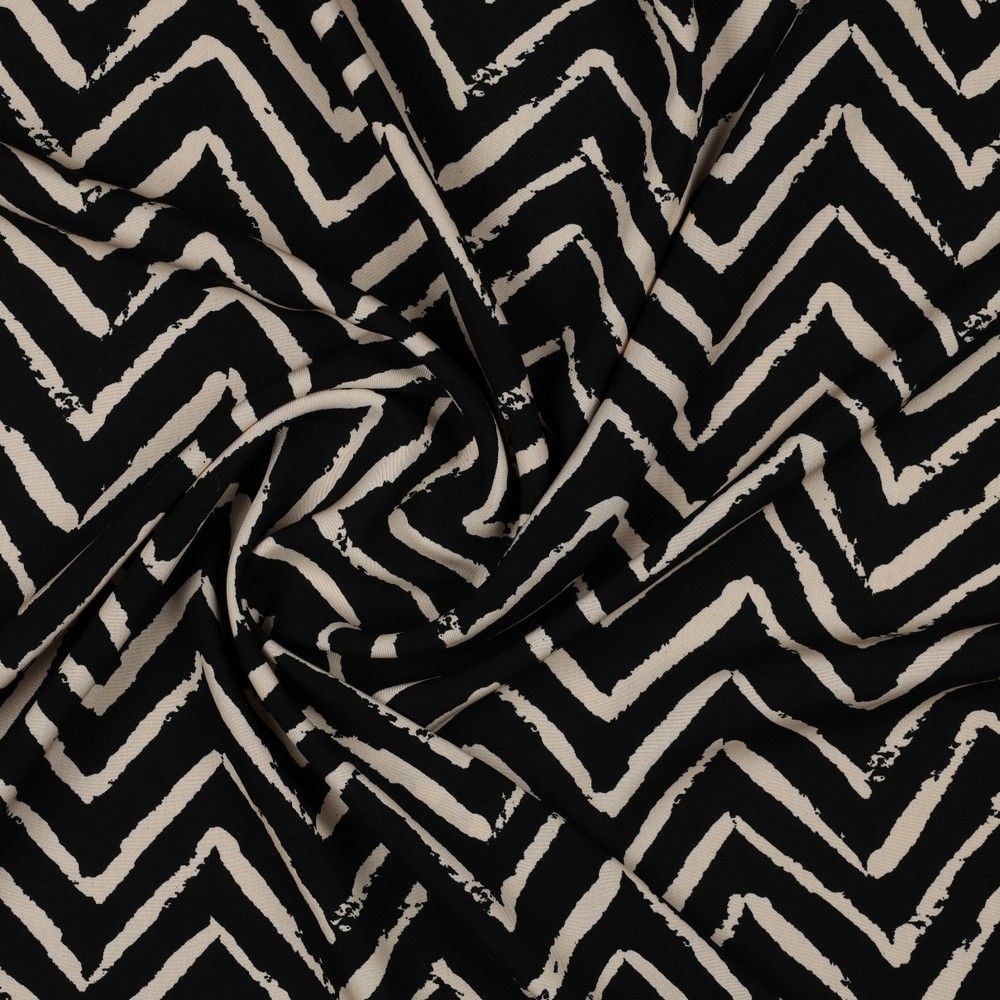 Black ZigZag Viscose Fabric